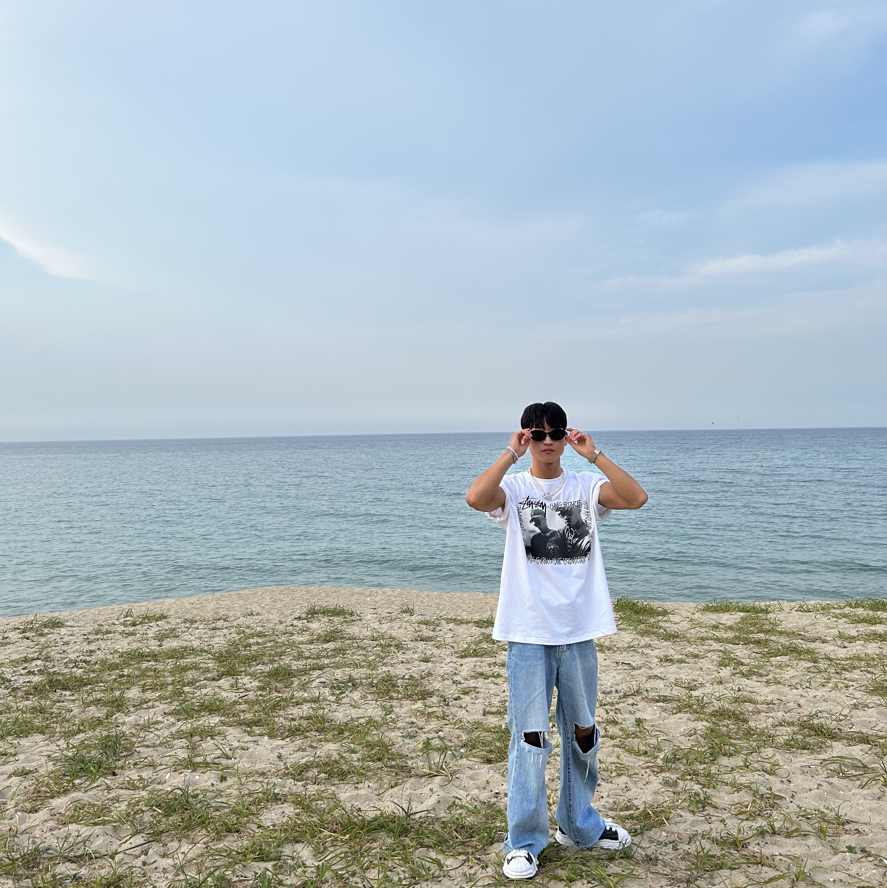 Stussy x Gang Starr Take It Personal T-Shirt White 착용 스타일