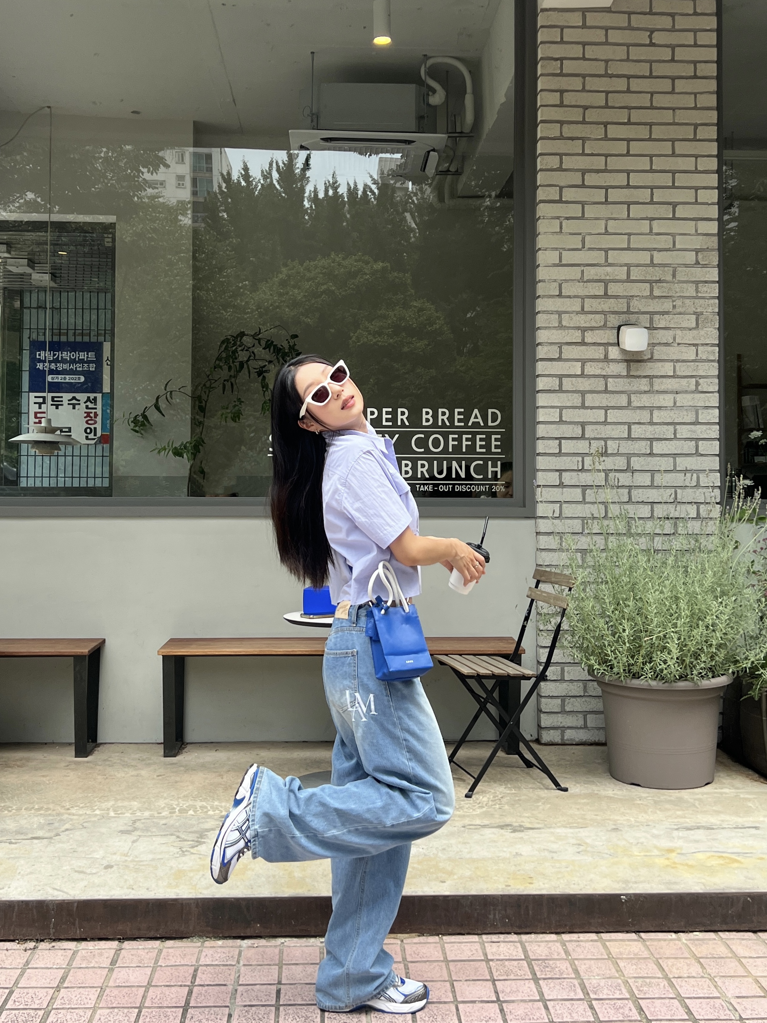 Ader Error Small Shopper Bag Blue, Asics GT-2160 White Illusion Blue 착용 스타일 - 3