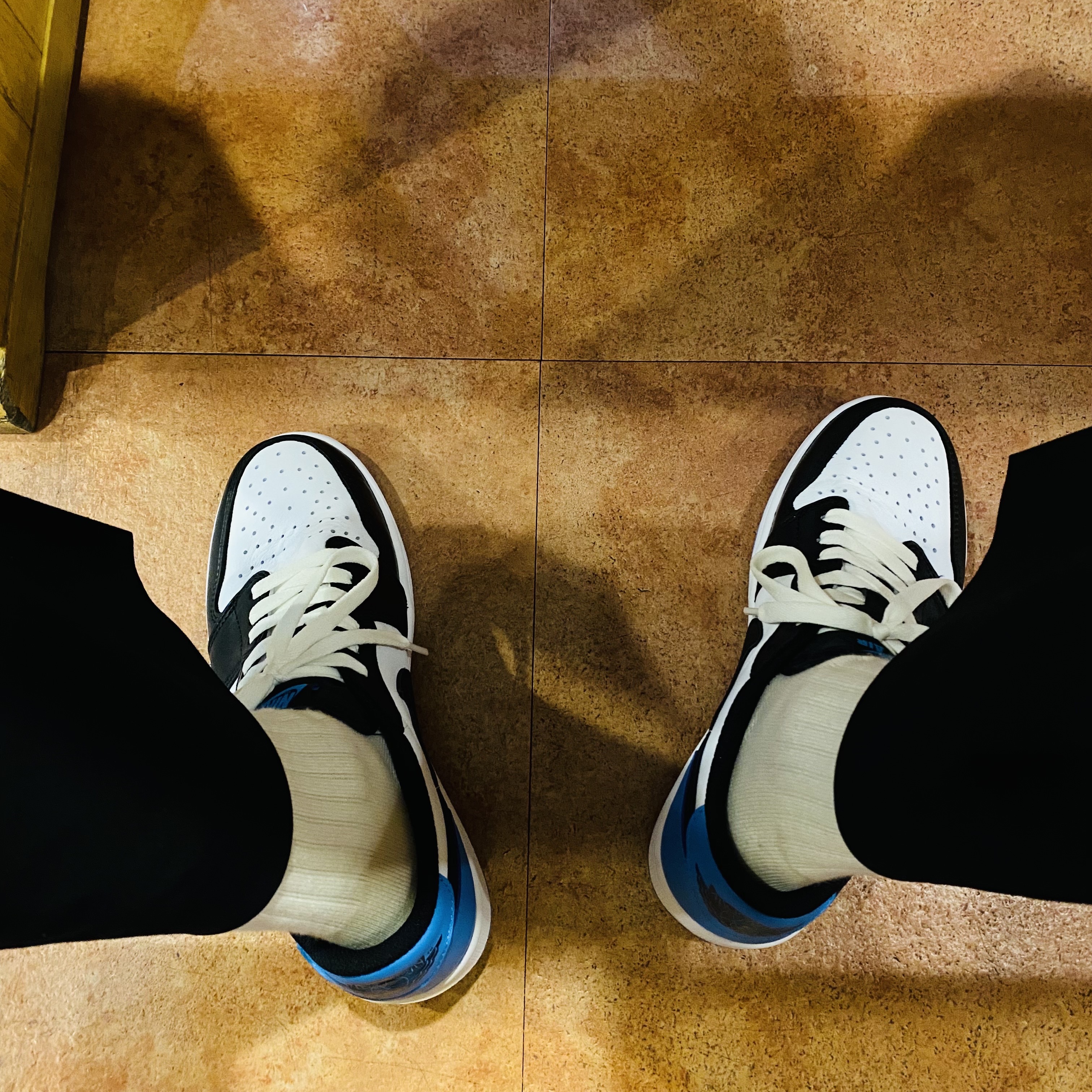 Jordan 1 Retro Low OG Black and Dark Powder Blue 착용 스타일 - 1