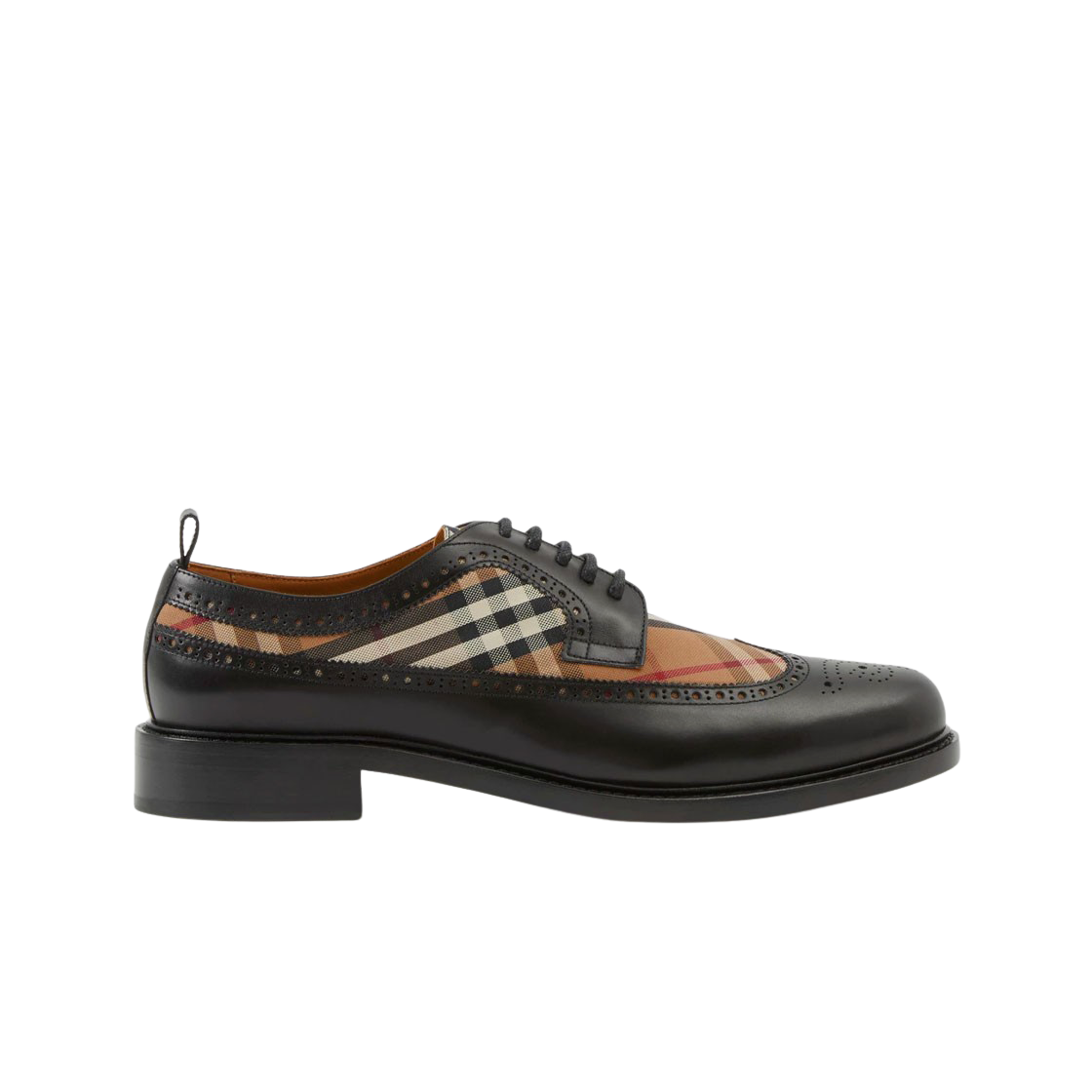 버버리 빈티지 체크 패널 레더 더비 슈즈 블랙 버치 브라운(Burberry Vintage Check Panel Leather Derby Shoes Black Birch Brown) - 1