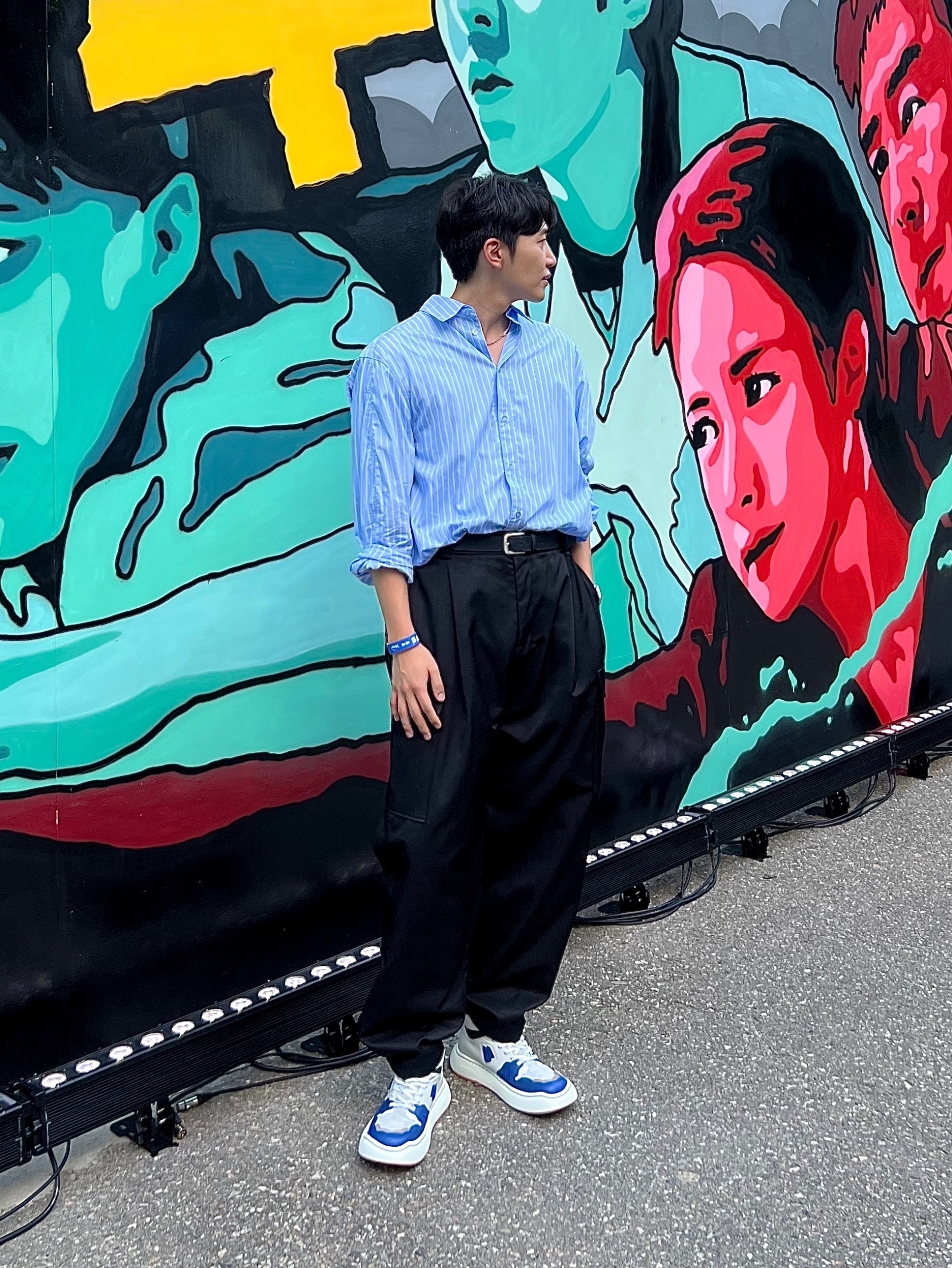 Ader Error Log; Khalif Blue, Zara x Ader Error Striped Poplin Shirt Stripe 착용 스타일 - 2