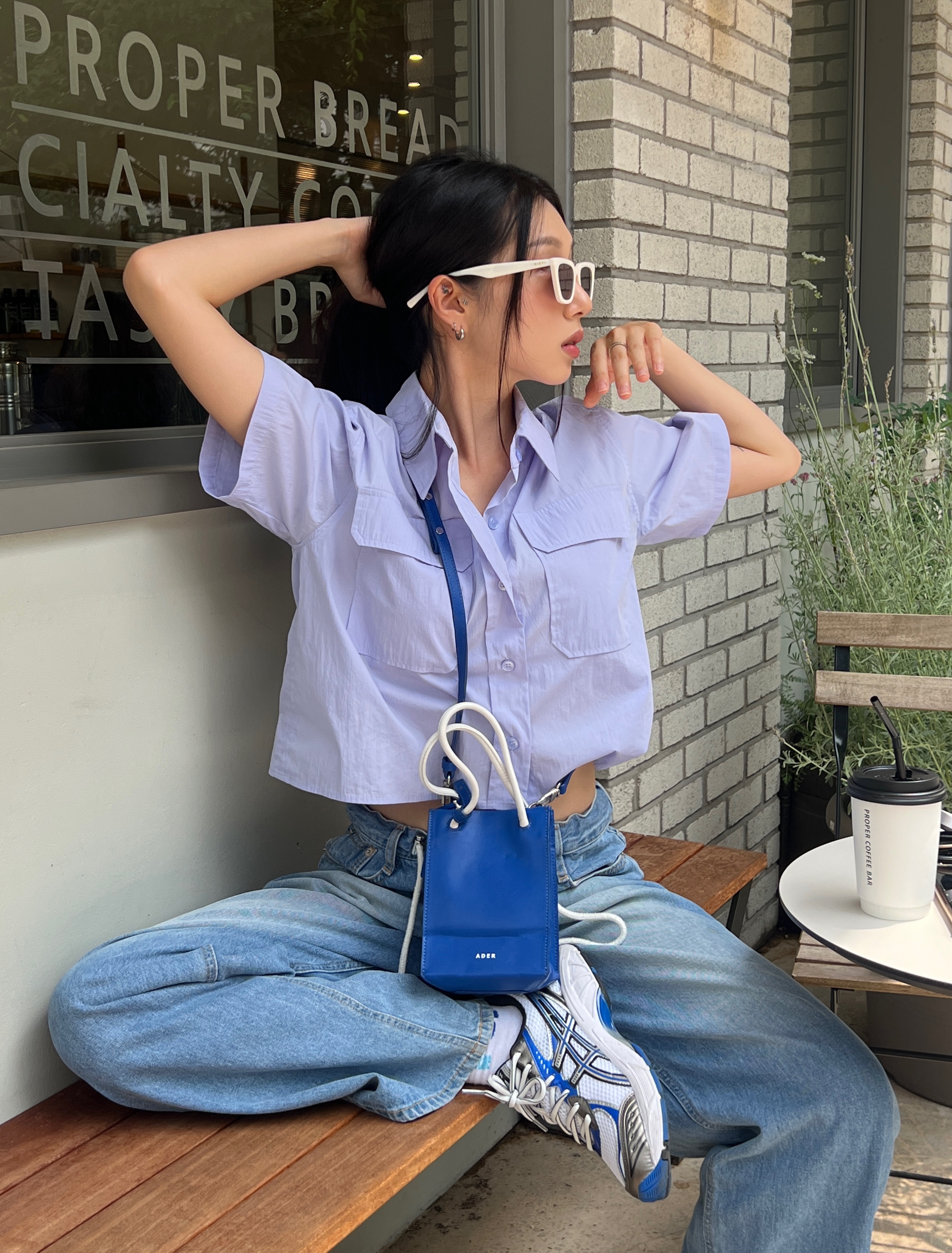 Ader Error Small Shopper Bag Blue, Asics GT-2160 White Illusion Blue 착용 스타일 - 1