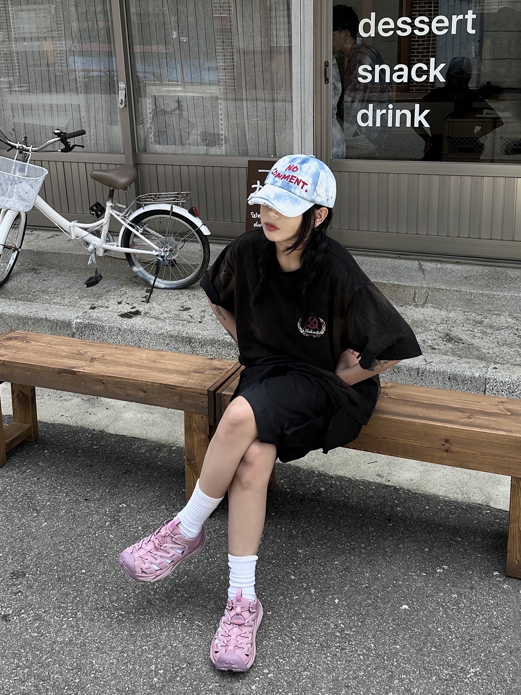 (W) Hoka Hopara Foxglove Pale Mauve, Nos Couleurs No Comment Cap Denim 착용 스타일