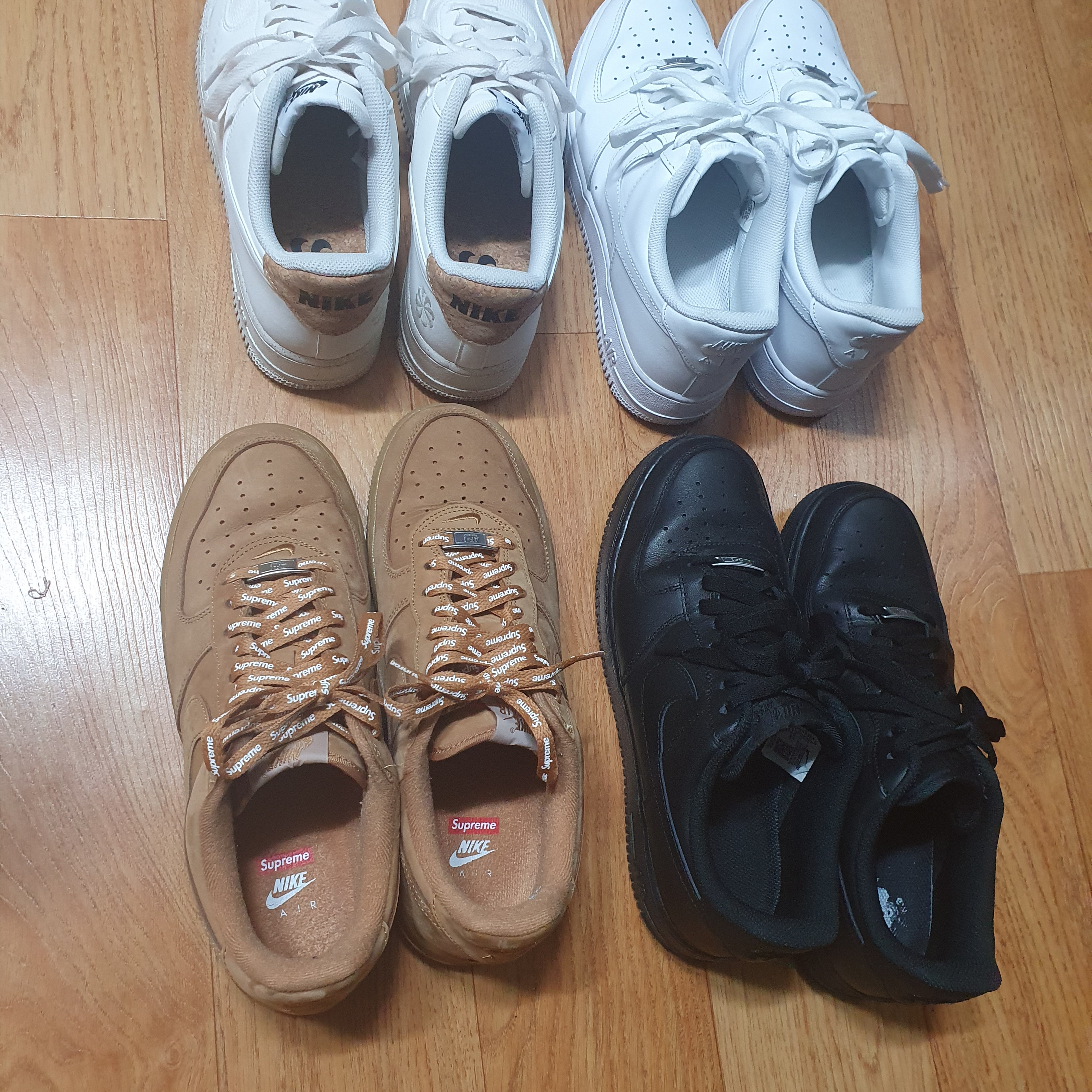 Nike Air Force 1 '07 Low White, Nike x Supreme Air Force 1 Low Flax 착용 스타일
