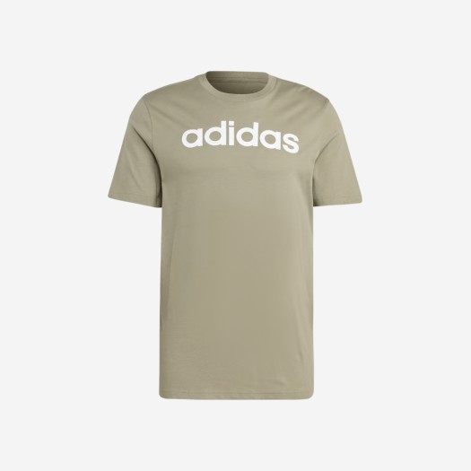 아디다스 에센셜 싱글 저지 라이너 자수 로고 티셔츠 실버 페블 - US 사이즈