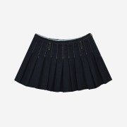 Porta Women Denim Pleats Skirt Dark Blue