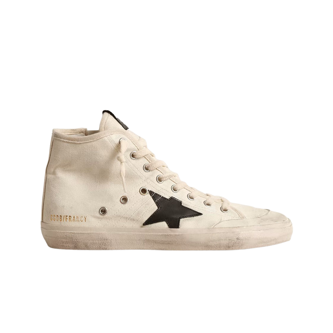 (W) 골든구스 프란시 펜스타 블랙 레더 스타 밀크 화이트 캔버스 스니커즈((W) Golden Goose Francy Penstar Milk White Canvas with Black Leather Star Sneakers) - 1
