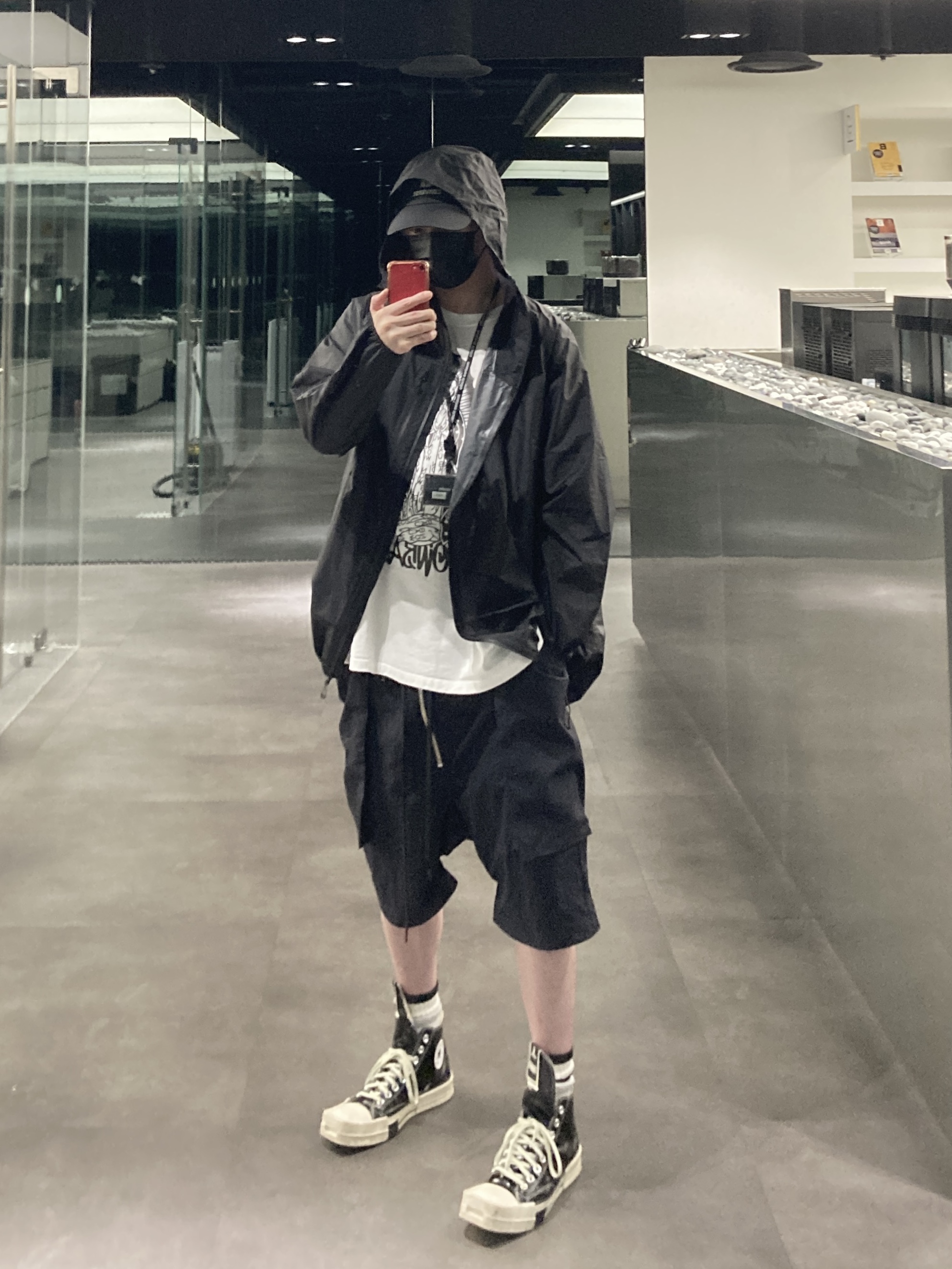 Converse x Drkshdw Turbodrk Chuck 70 Hi Black Lacquered Denim, Converse x Drkshdw Dad Cap Black 착용 스타일 - 2