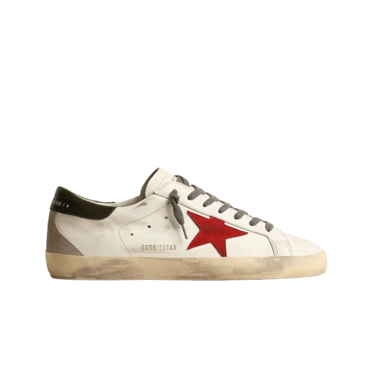 Golden Goose Superstar White Red Green Leather Heel Tab Sneakers