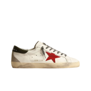 Golden Goose Superstar White Red Green Leather Heel Tab Sneakers