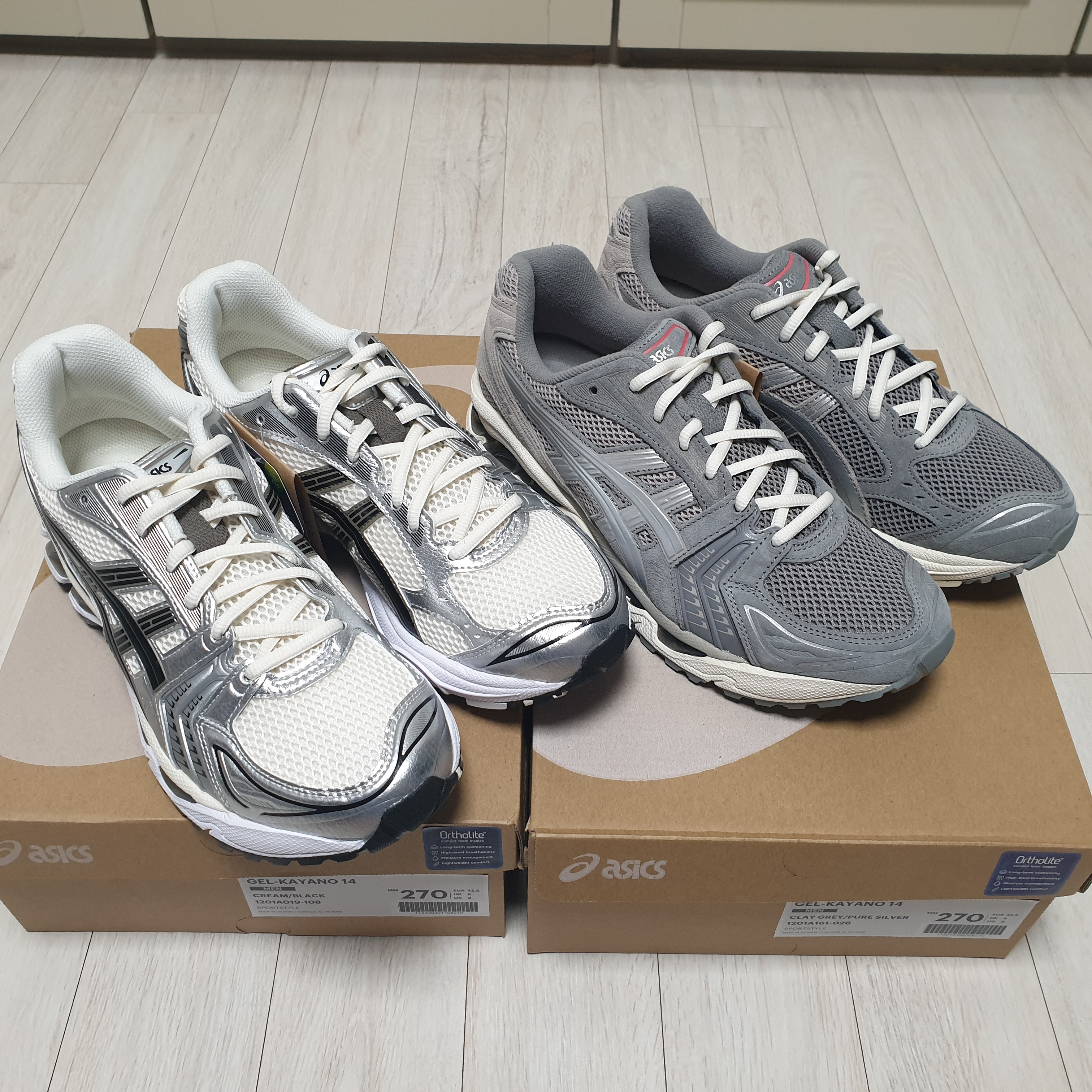 Asics Gel-Kayano 14 Cream Black, Asics Gel-Kayano 14 Clay Grey Pure Silver 착용 스타일 - 2