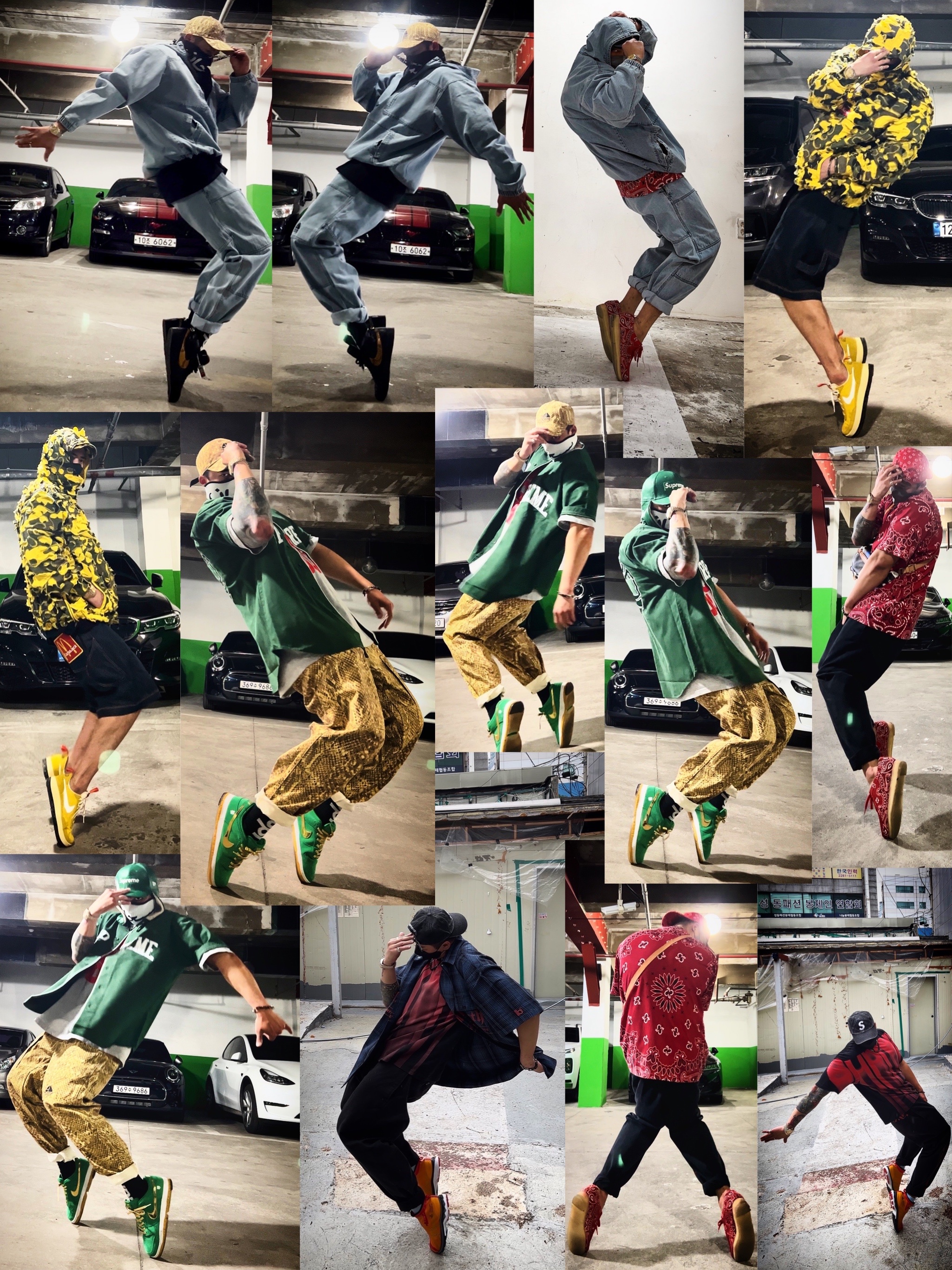 Nike x Supreme SB Zoom Blazer Mid QS 2 Black, Clarks x Supreme Wallabee Bandana Red 착용 스타일 - 1