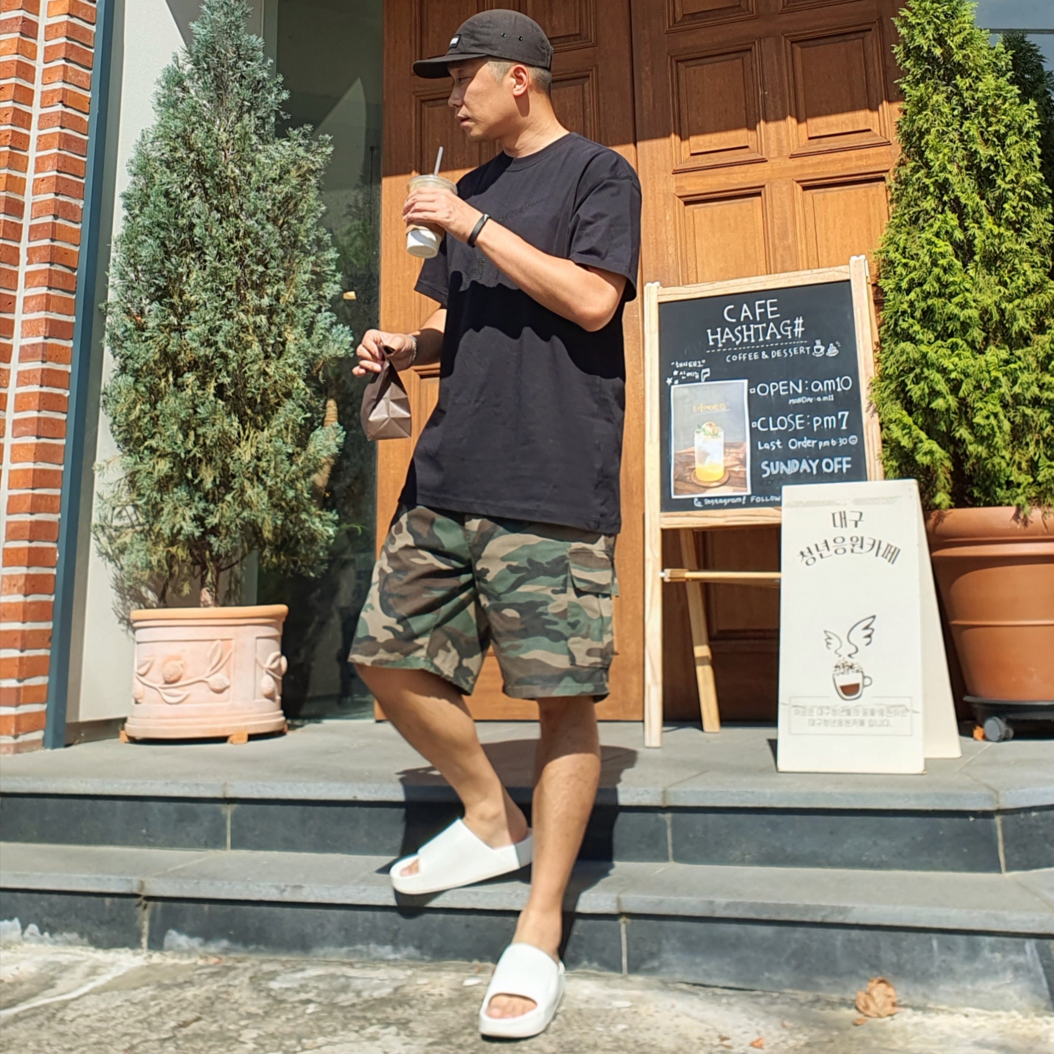 Nike Calm Slide Sail, Supreme Military Camp Cap Black - 20SS 착용 스타일 - 2