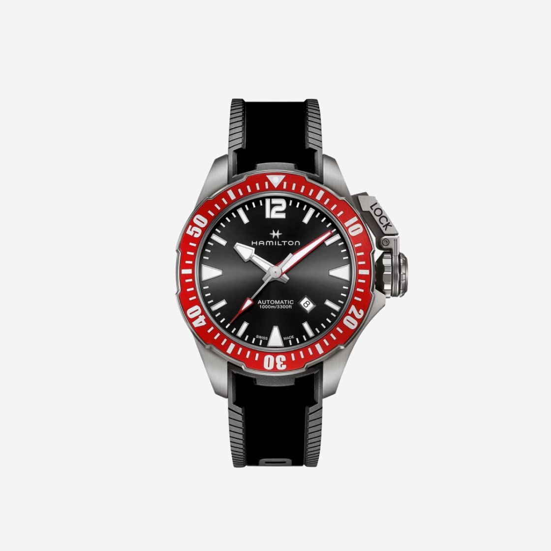 Hamilton Khaki Navy Frogman Titanium Auto 46mm Rubber Band Red Black 상세 이미지 1