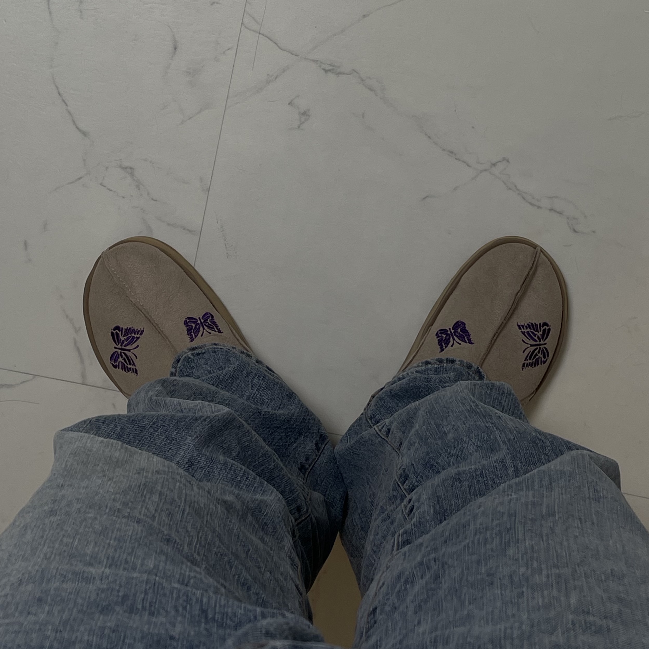 Reebok x Needles Beatnik Moc Modern Beige Extreme Purple 착용 스타일 - 2