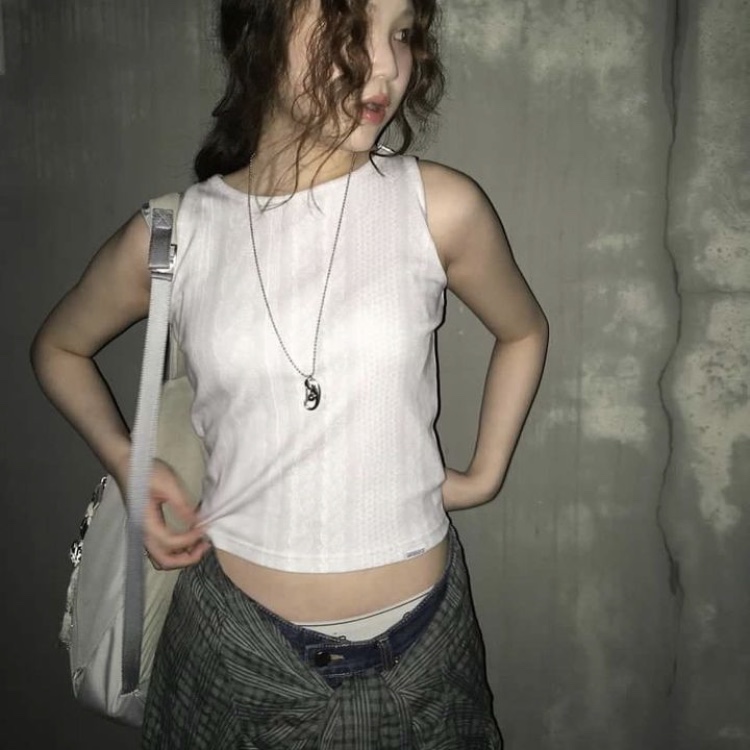 Safarispot Women 1/2 Knit Print Sleeveless Ivory 착용 스타일 - 3