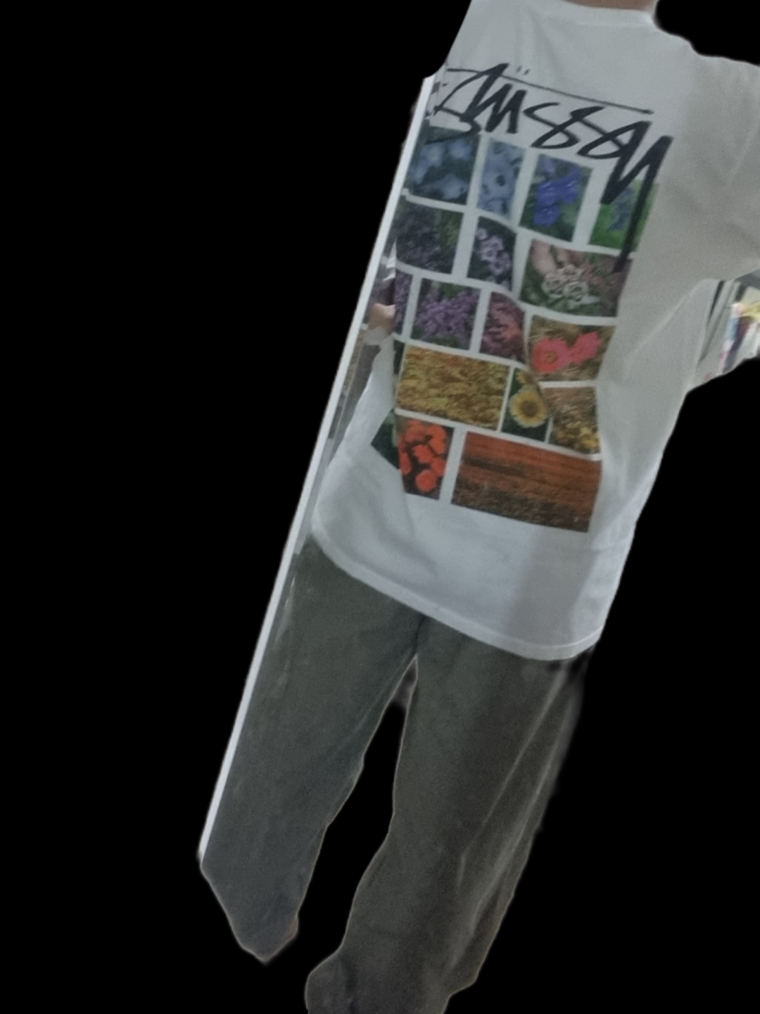 Stussy Flower Grid Pigment Dyed T-Shirt Natural 착용 스타일