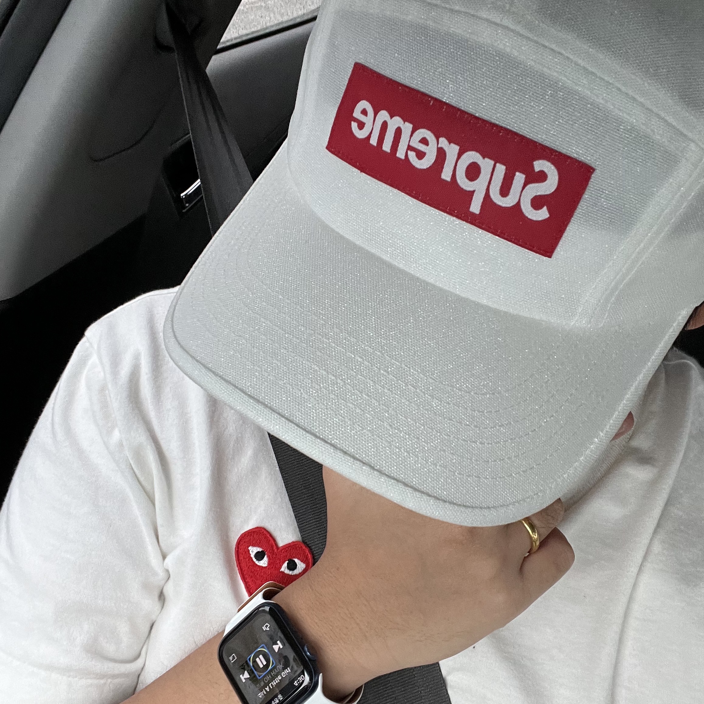 Supreme Glitter Cordura Camp Cap White - 23SS 착용 스타일