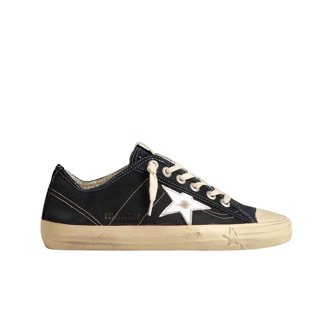 (W) 골든구스 브이스타 라미네이티드 레더 스타 네이비 블루 캔버스 스니커즈((W) Golden Goose V-Star Navy Blue Canvas with Laminated Leather Star Sneakers) - 1