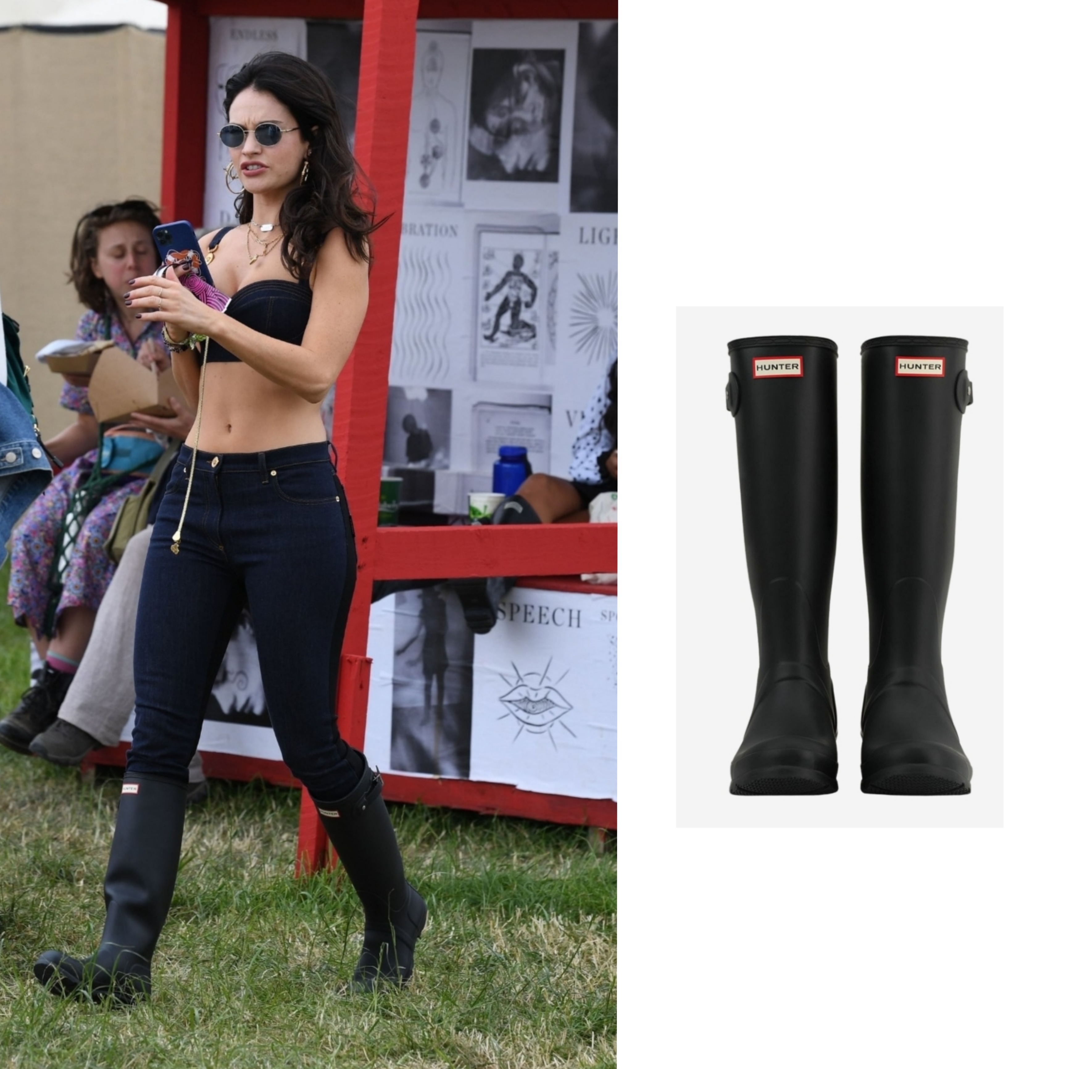 (W) Hunter Play Tall Wellington Rain Boots Black, (W) Hunter Original Tall Rain Boots Black 착용 스타일