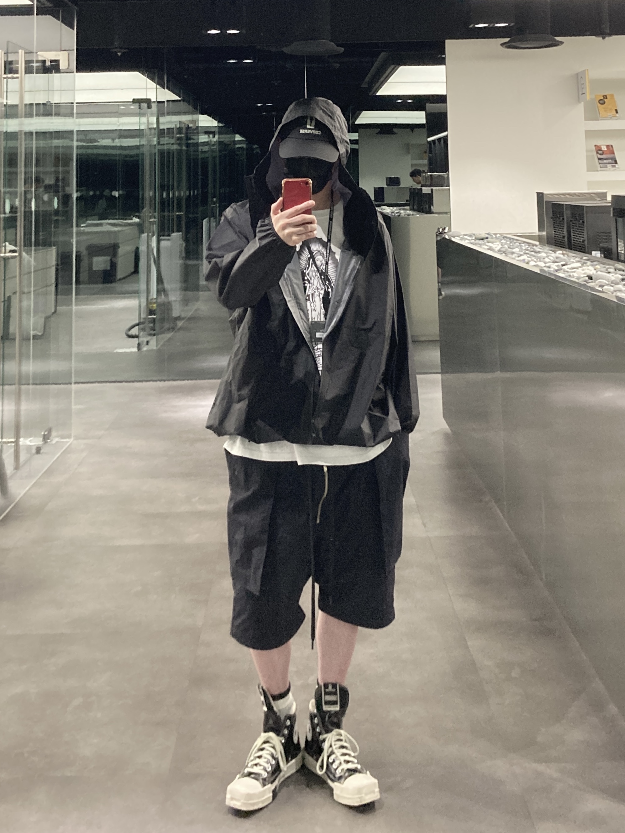 Converse x Drkshdw Turbodrk Chuck 70 Hi Black Lacquered Denim, Converse x Drkshdw Dad Cap Black 착용 스타일 - 1