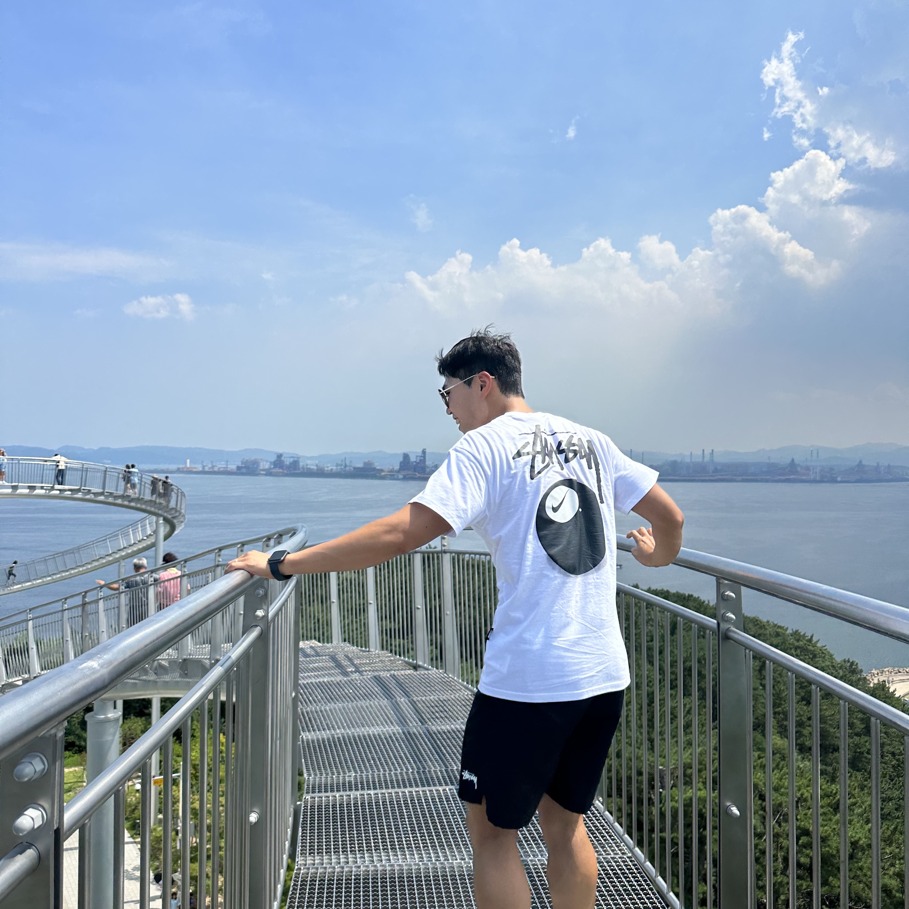 Nike x Stussy NRG FL SS 8 Ball T-Shirt White (DO9322-100), Stussy Stock Water Shorts Black 착용 스타일 - 2