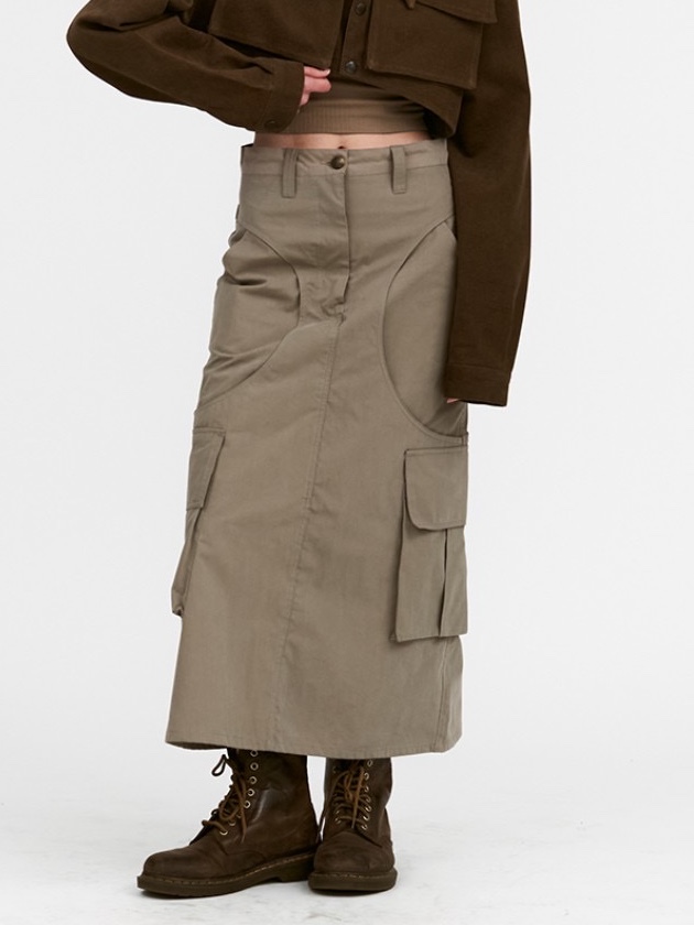 Full of Ssun Women Circle Cargo Skirt Greige 착용 스타일