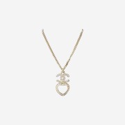 (W) Chanel Necklace Metal Strass & Gold Pearly White Crystal