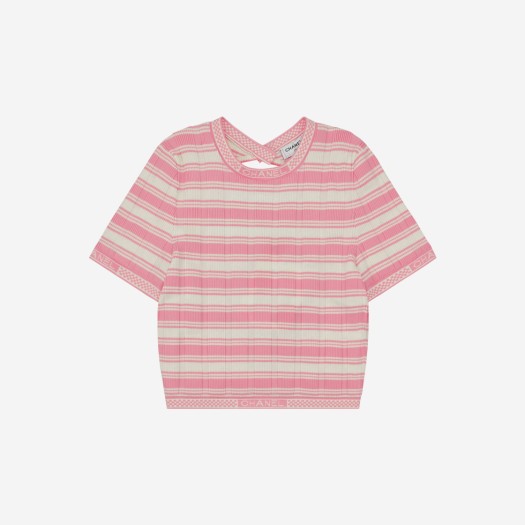 (W) 샤넬 크롭 탑 셔츠 핑크 화이트