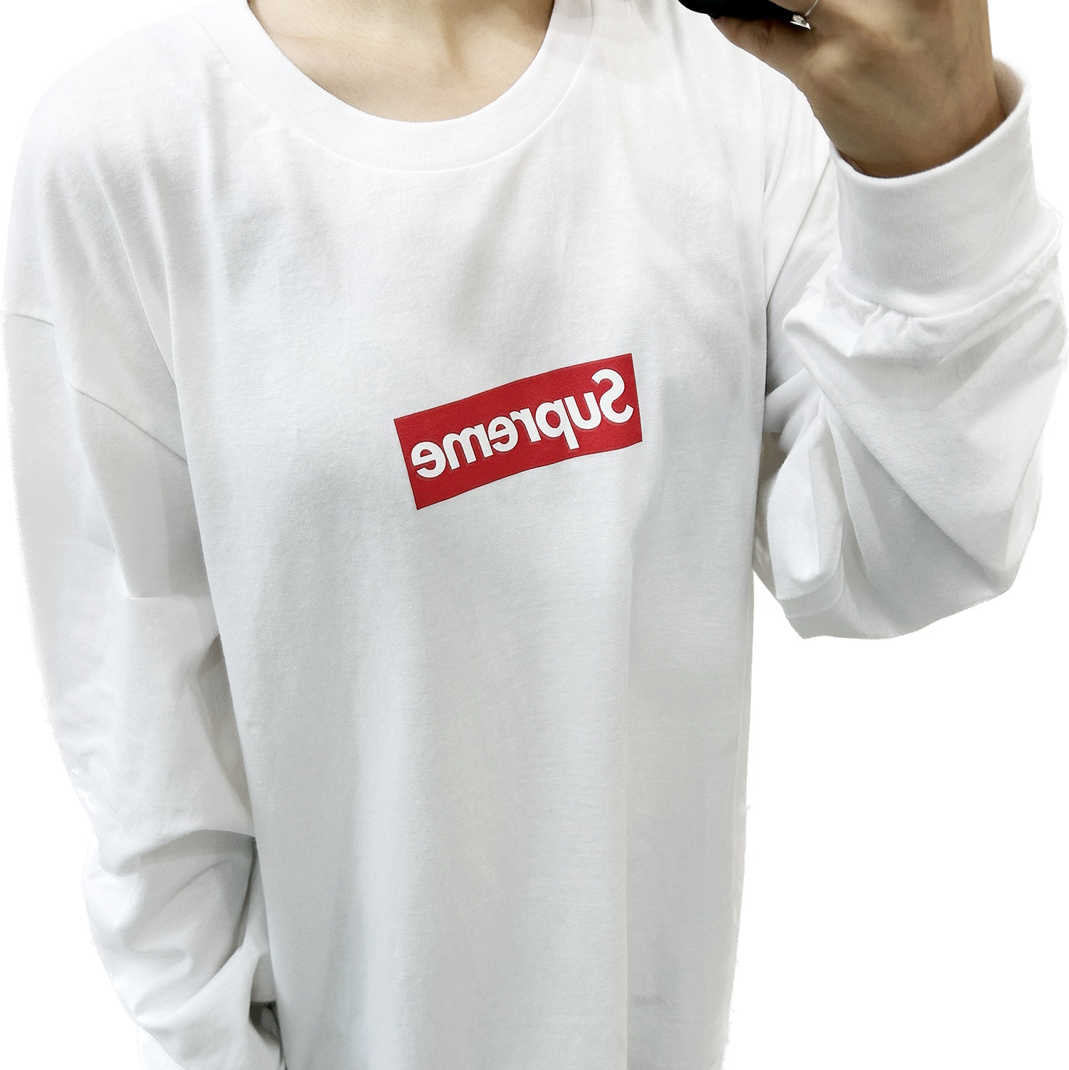 Supreme Box Logo L/S T-Shirt White - 20FW 착용 스타일 - 3