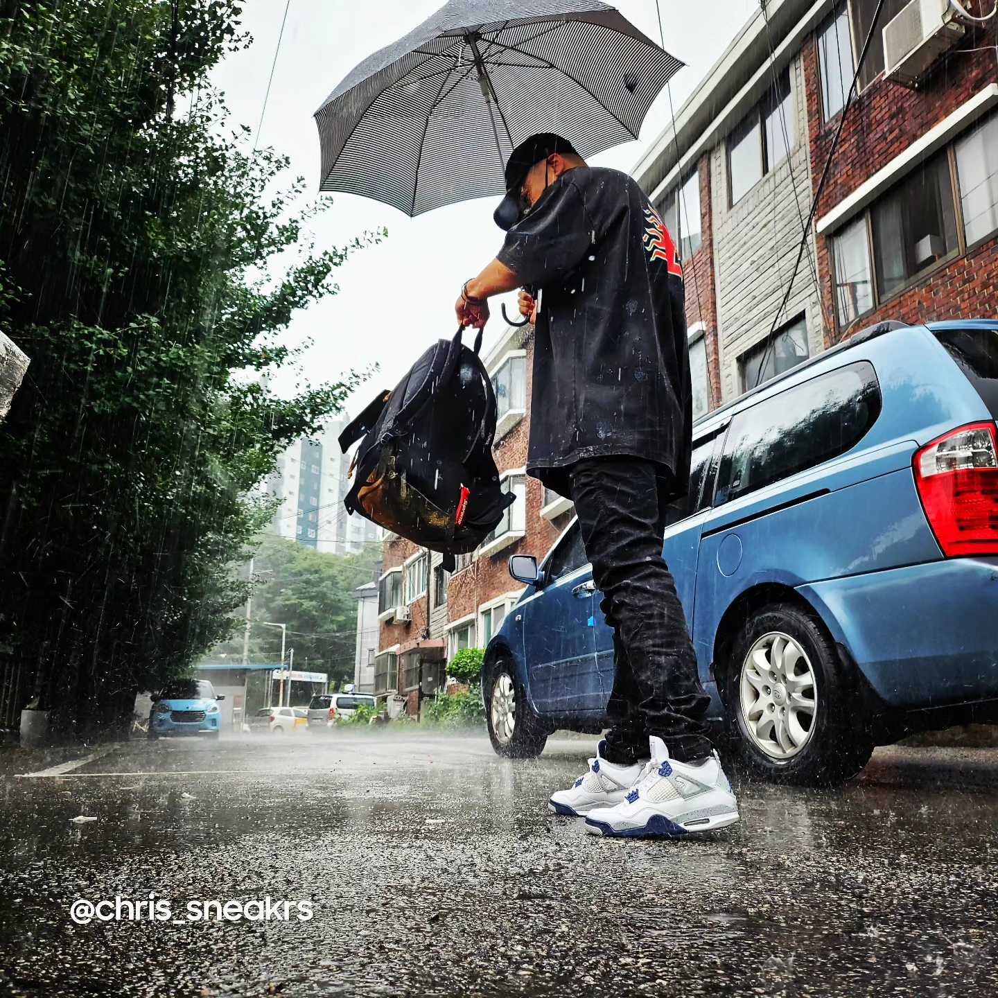 Supreme Washed Chino Twill Camp Cap Black, Jordan 4 Retro Midnight Navy 착용 스타일 - 2