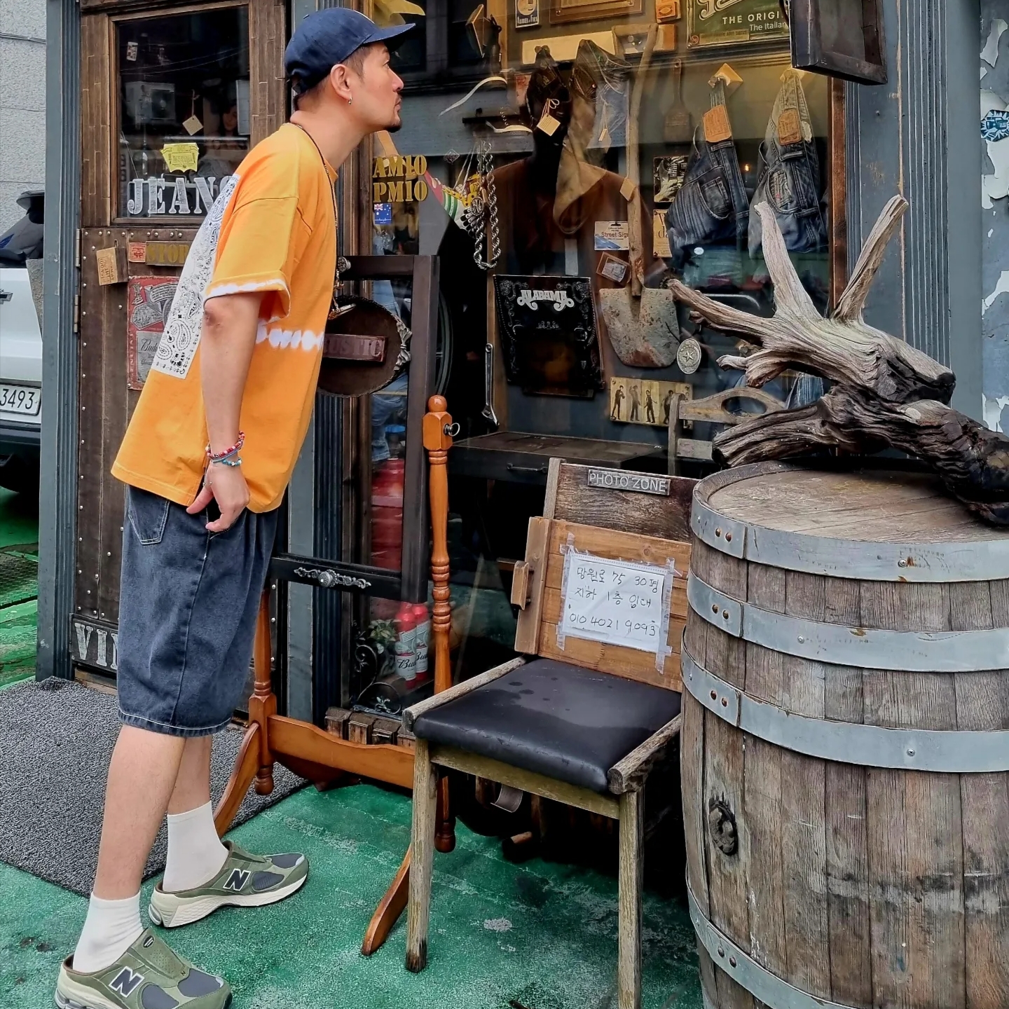 Double RL Garment Dyeing Twill Ball Cap Indigo 착용 스타일