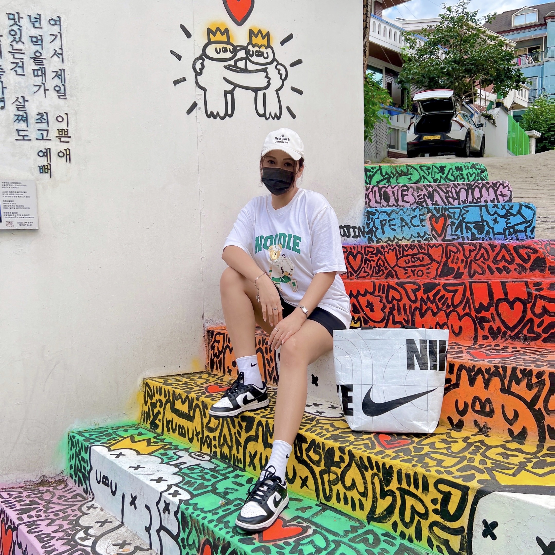 (W) Nike Dunk Low Black 착용 스타일 - 4