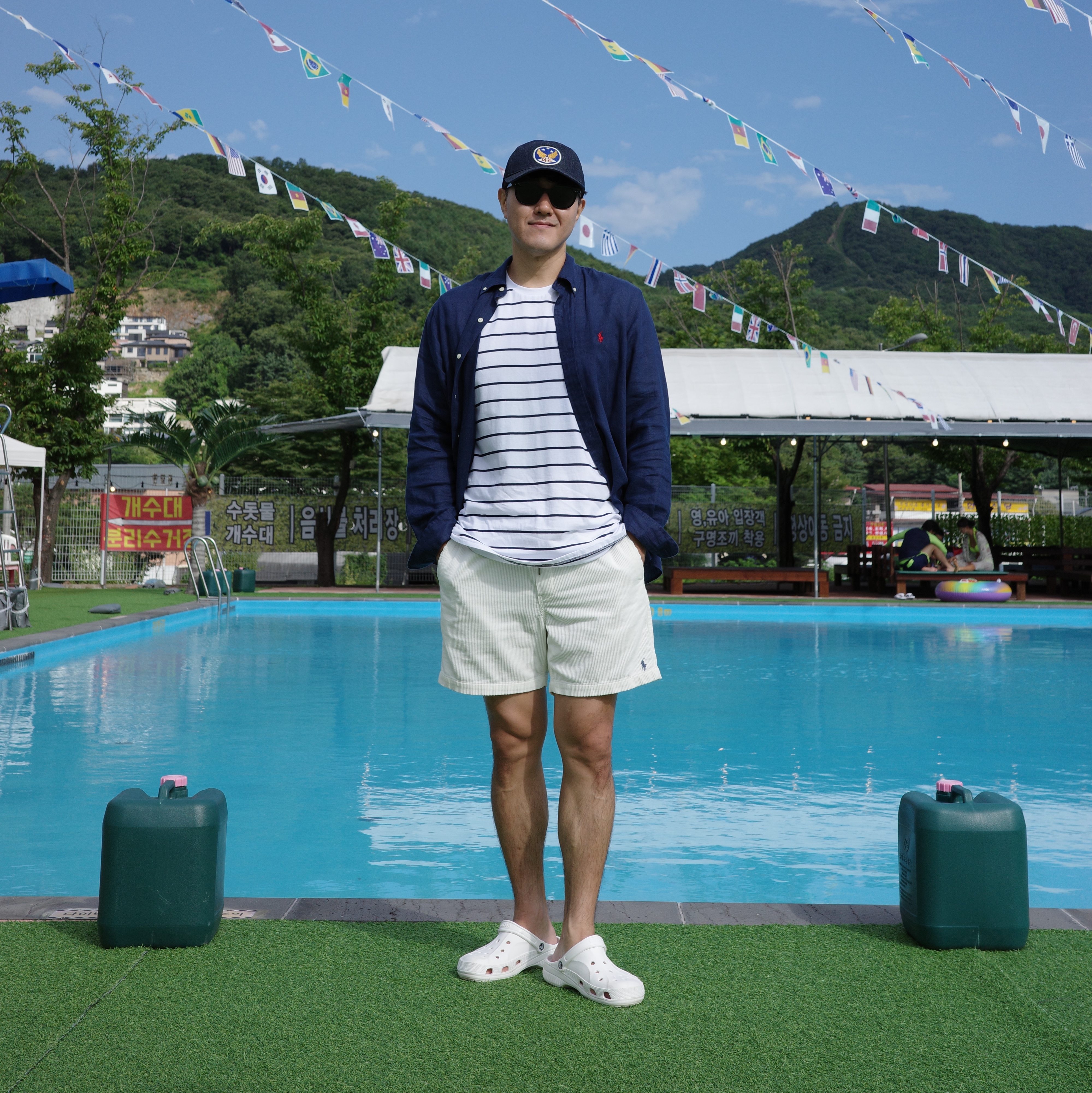 Double RL Garment Dyeing Twill Ball Cap Indigo 착용 스타일