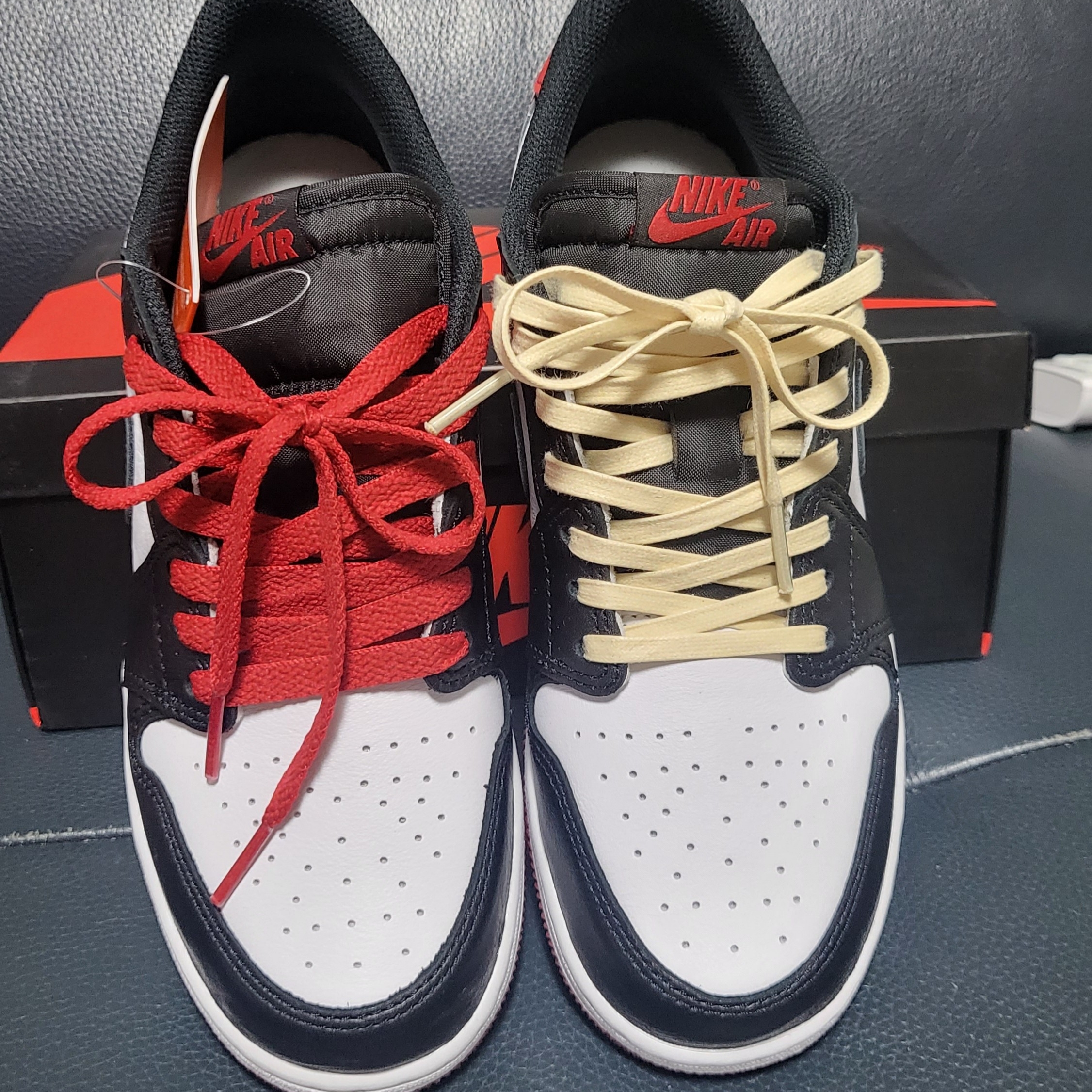Jordan 1 Retro Low OG Black Toe, Nike Dunk Low Retro Championship Court Purple 착용 스타일 - 2