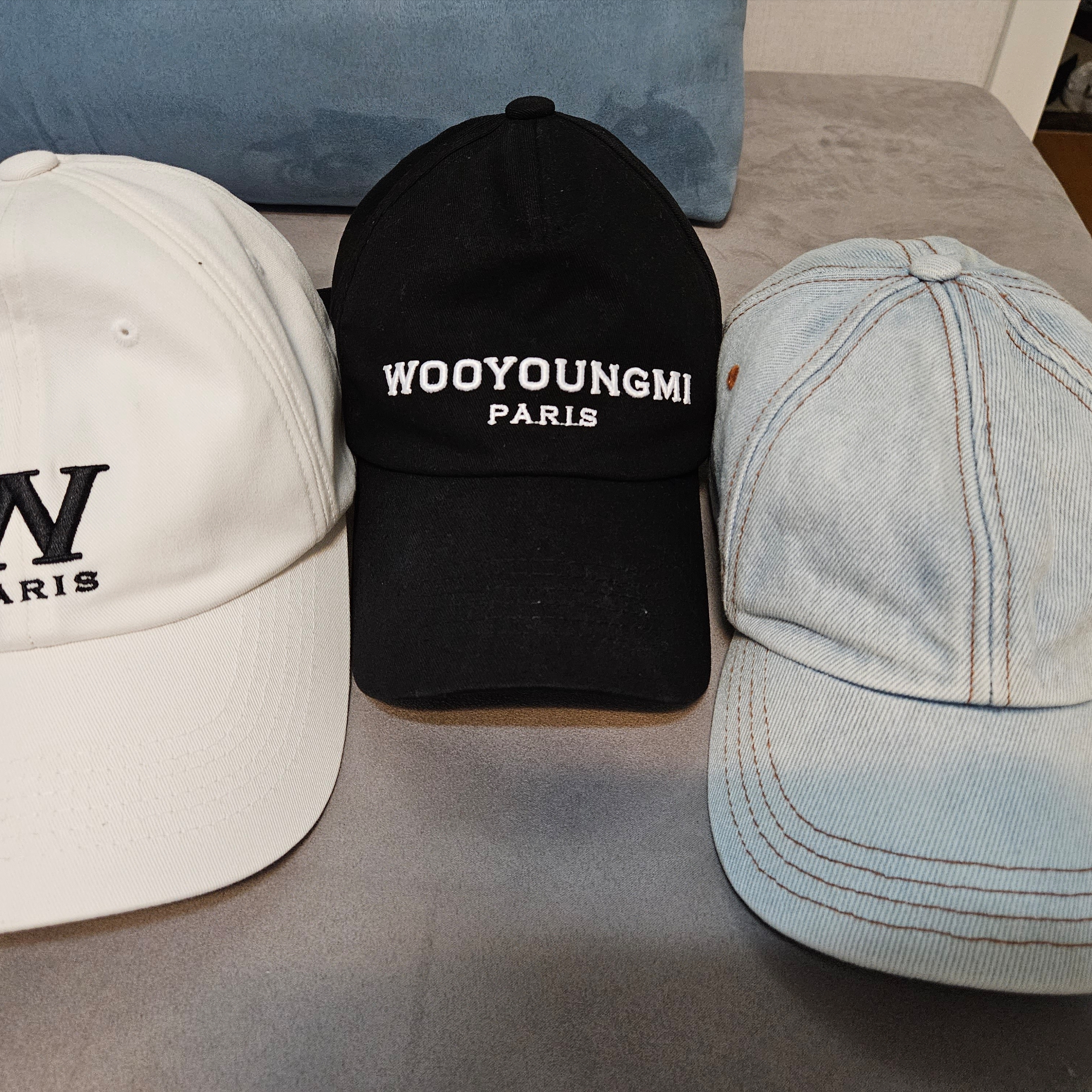 Wooyoungmi Embroidered Ball Cap Black - 23SS, Wooyoungmi W Patch Ball Cap White - 23SS 착용 스타일