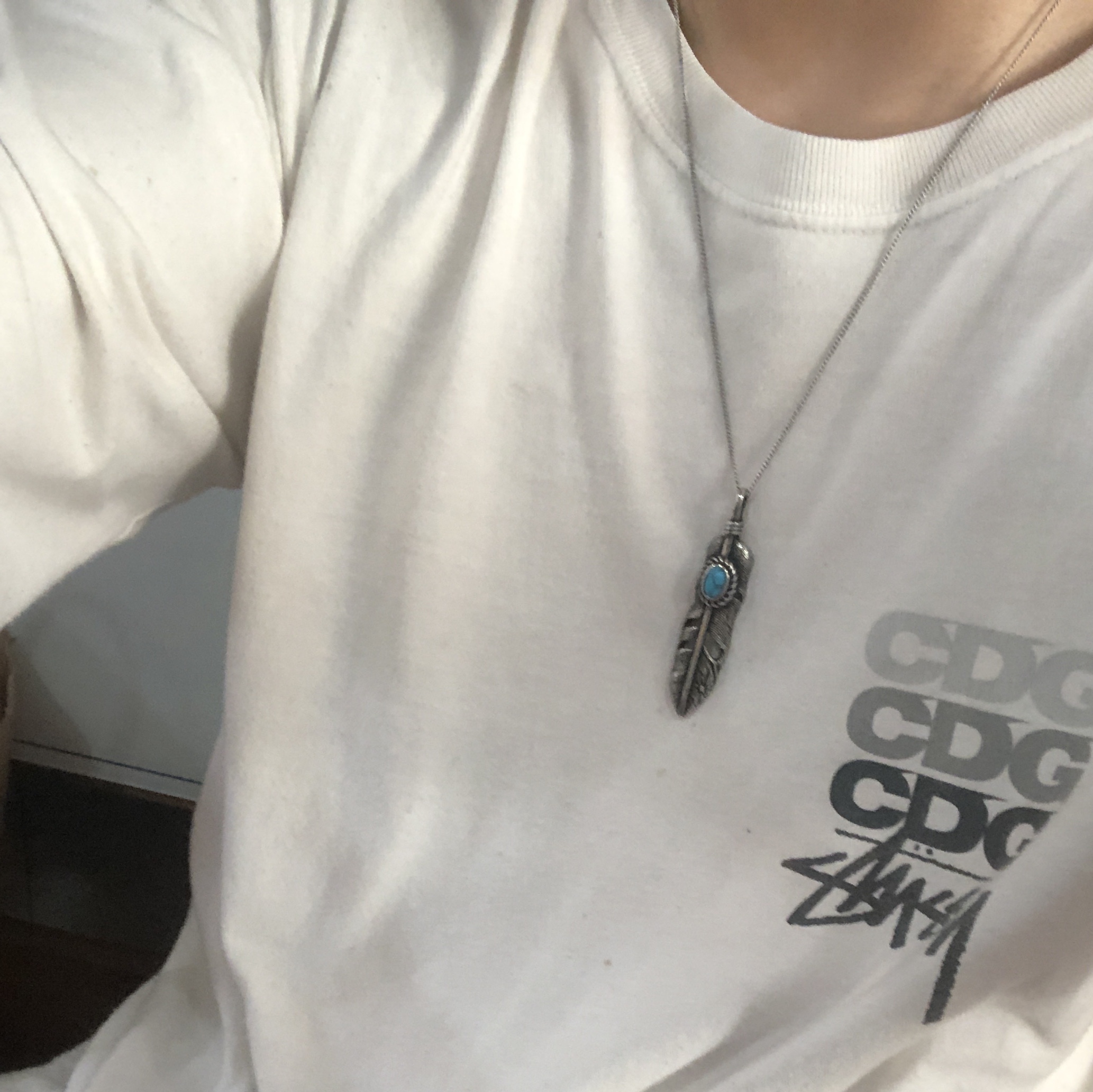 Stussy x CDG Dot LS T-Shirt White 착용 스타일