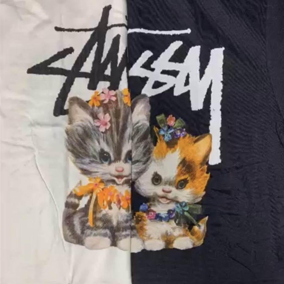 Stussy Kittens T-Shirt White, Stussy Kittens T-Shirt Black 착용 스타일