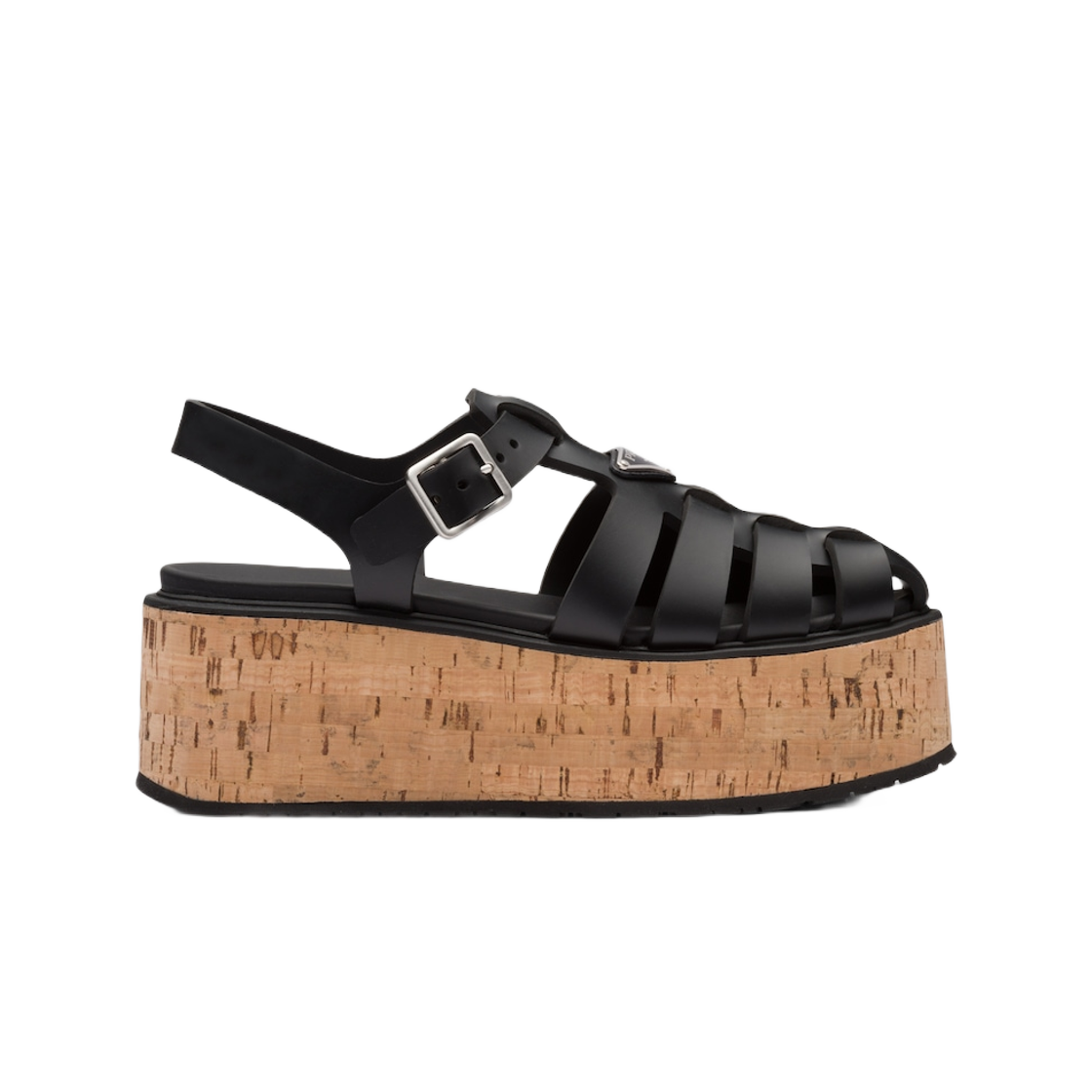 (W) 프라다 러버 웨지 플랫폼 샌들 블랙((W) Prada Rubber Wedge Platform Sandals Black) - 1