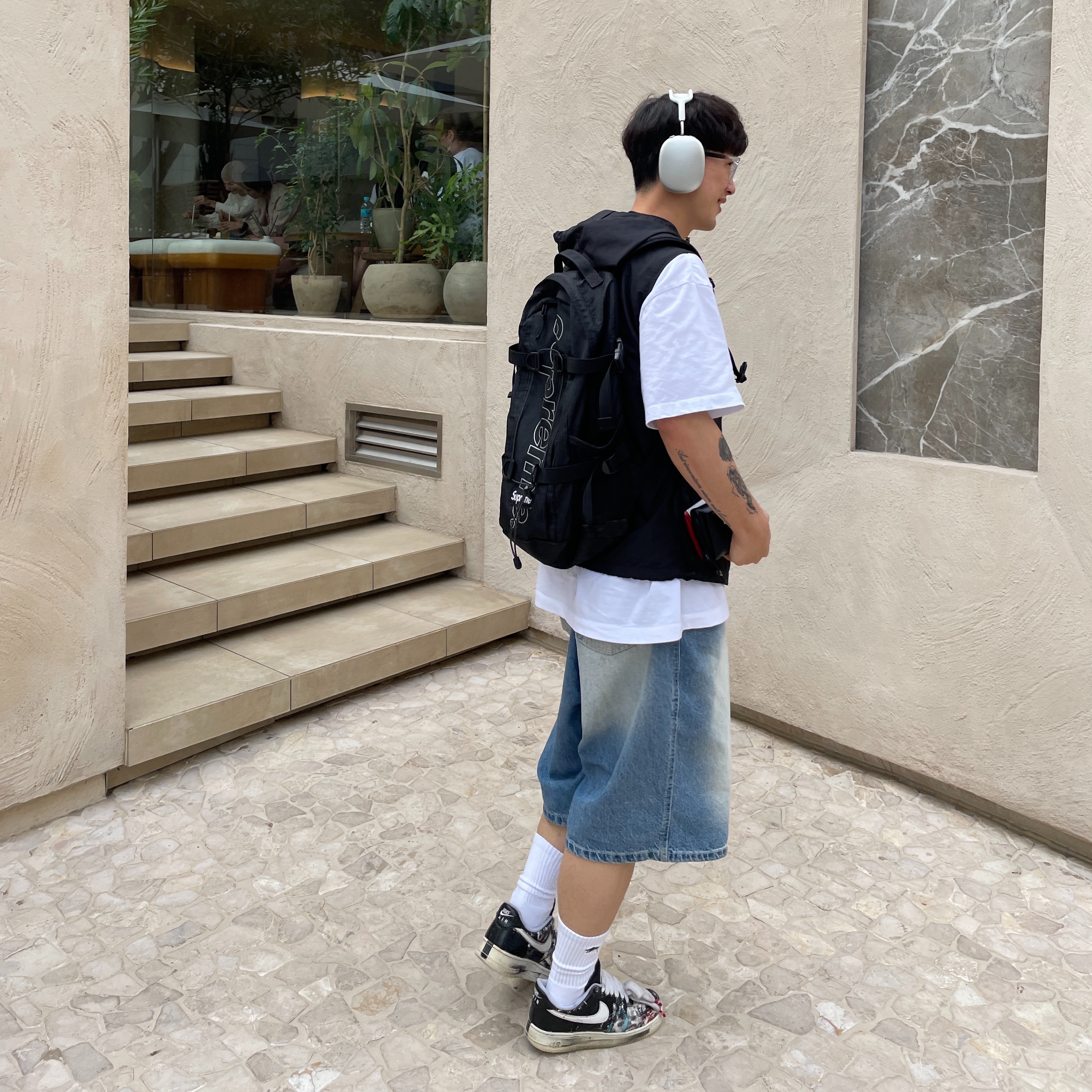 Nike x Peaceminusone Air Force 1 Low Para-Noise, Supreme Backpack Black - 18FW 착용 스타일