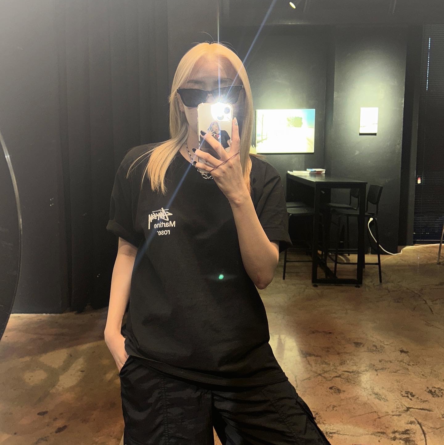 Stussy x Martine Rose Collage Pigment Dyed T-Shirt Black, Sentiments No.346 Necklace Silver 착용 스타일