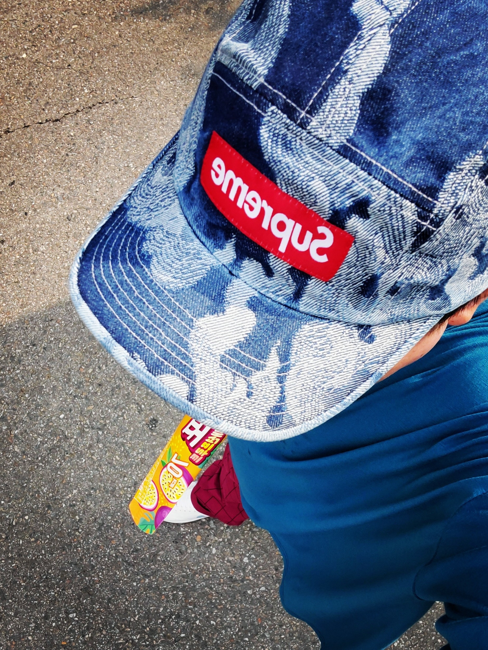 Supreme Flames Jacquard Denim Camp Cap Washed Indigo - 23SS, (W) Nike Daybreak SE Indigo 착용 스타일 - 1