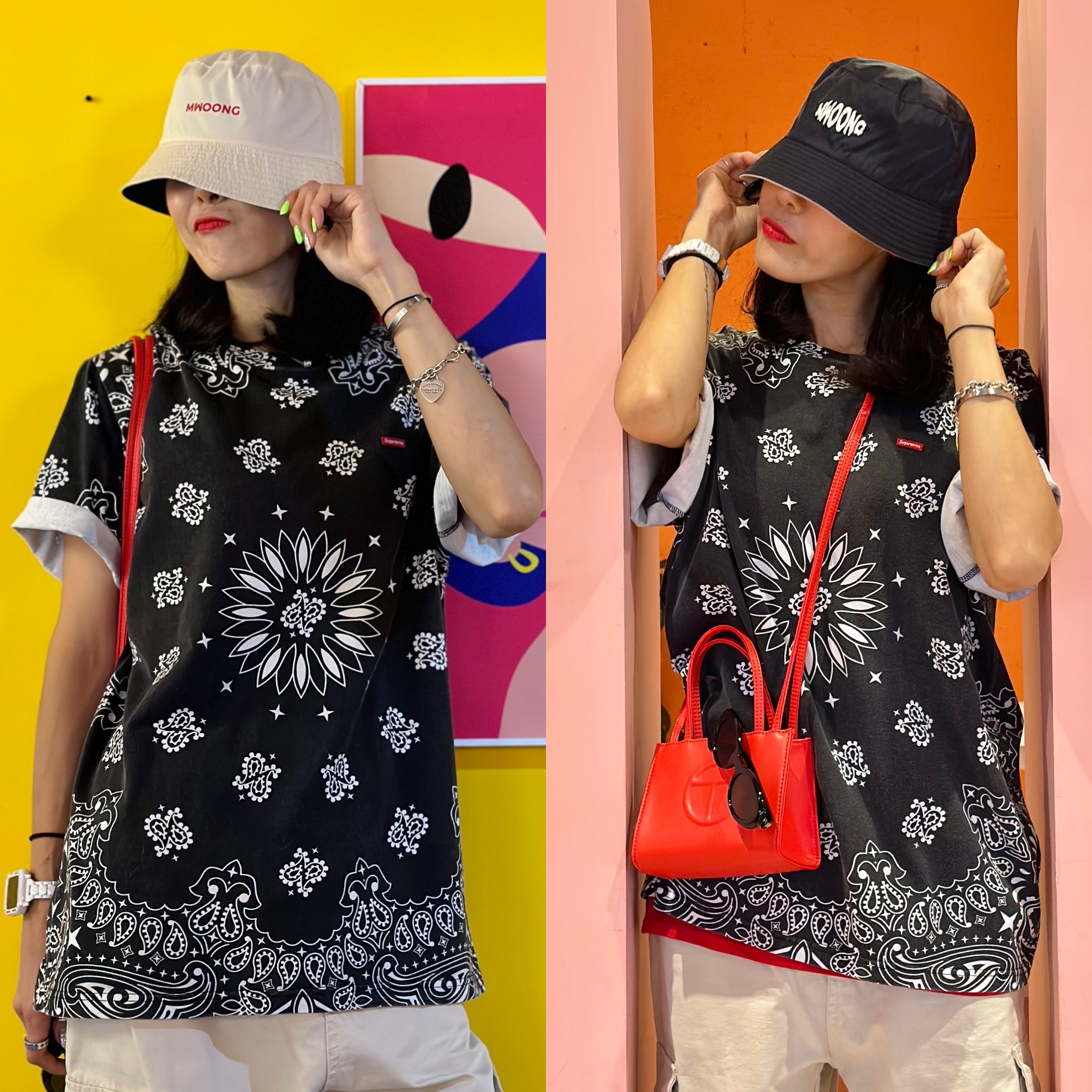 Maison Mihara Yasuhiro Blakey VL OG Sole Leather Low-top Sneakers Black, Supreme Small Box T-Shirt Black Bandana - 21SS 착용 스타일 - 2