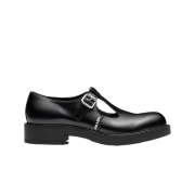 Prada Brushed Leather Mary Jane T-Strap Shoes Black