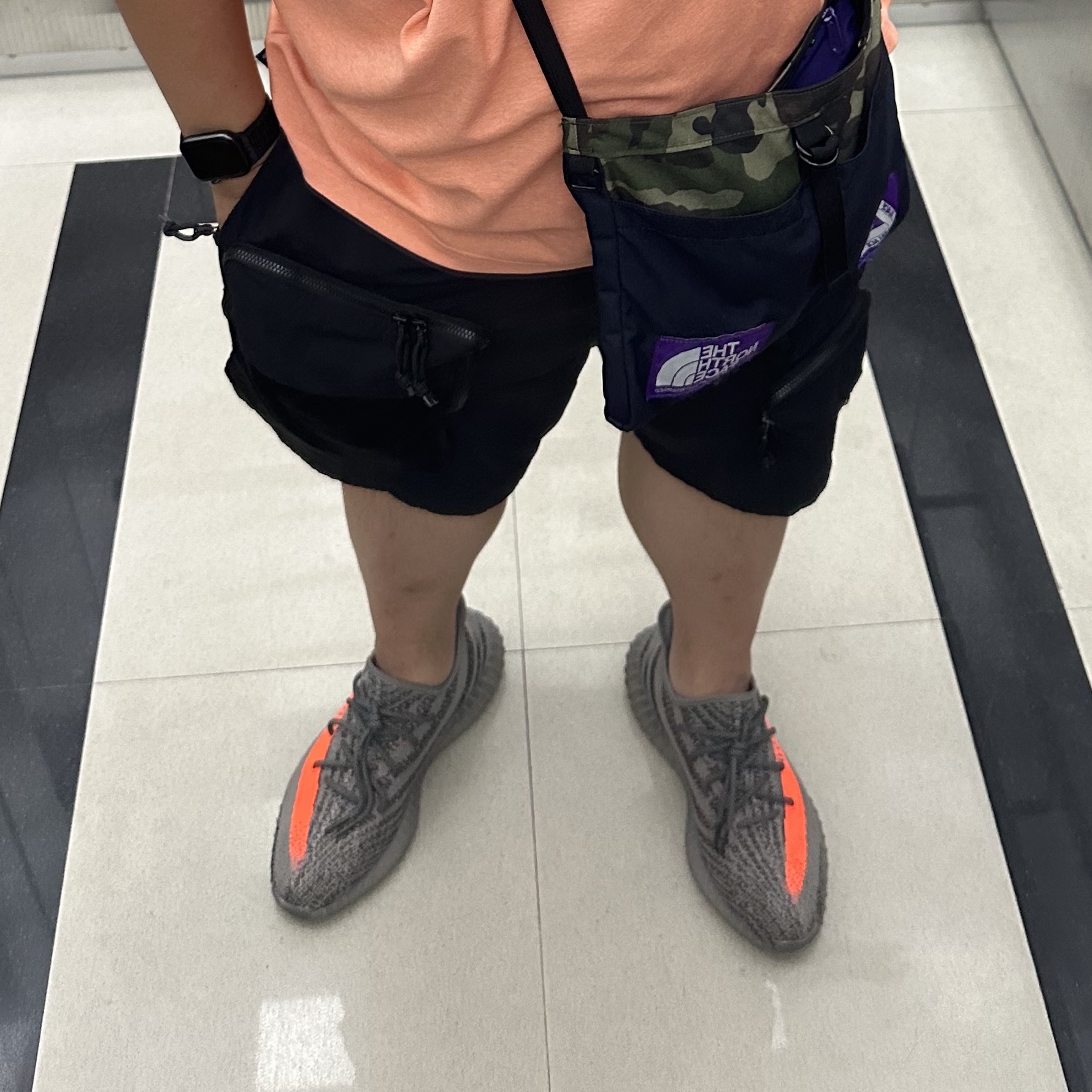 Palace x The North Face Purple Label Cordura Nylon Shoulder Bag Navy 착용 스타일