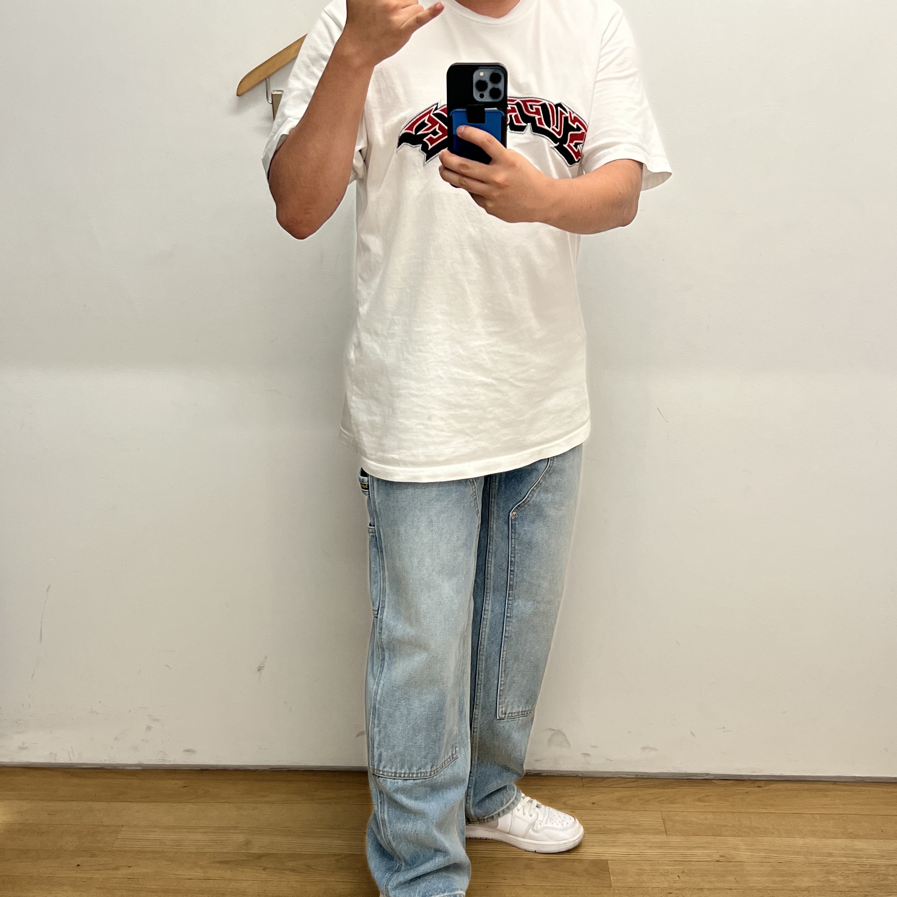 Supreme Double Knee Painter Pant Washed Blue - 23SS 착용 스타일
