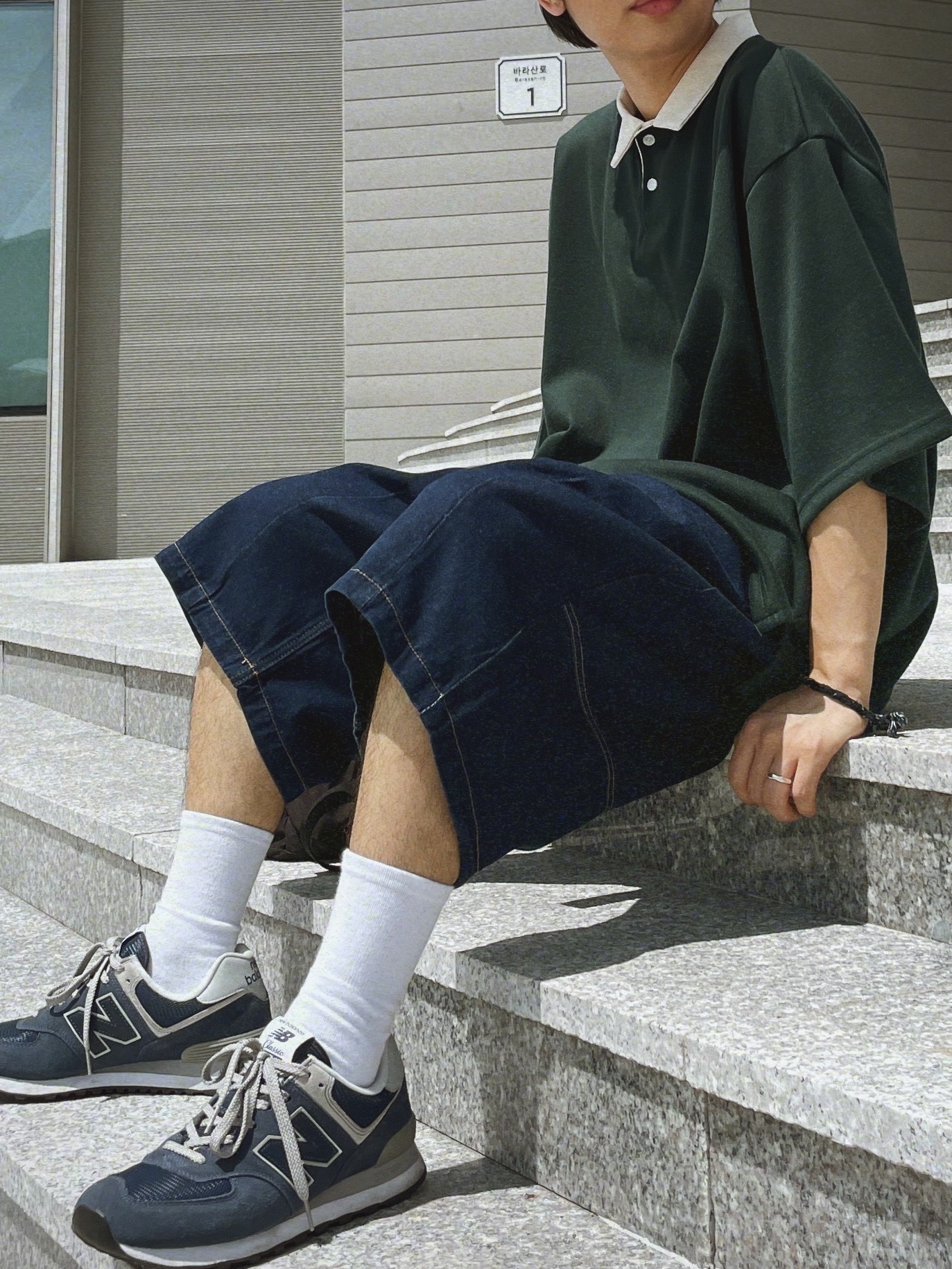 New Balance 574 Navy - D Standard 착용 스타일 - 2