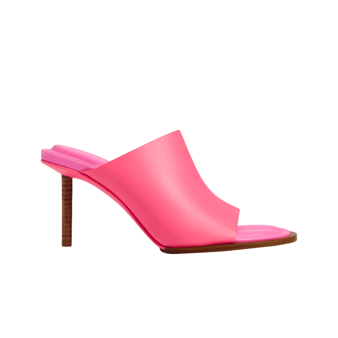 (W) 자크뮈스 레 뮬 론드 까레 어시메트리컬 지오메트릭 뮬 핑크((W) Jacquemus Les Mules Rond Carre Asymmetrical Geometric Mules Pink)
