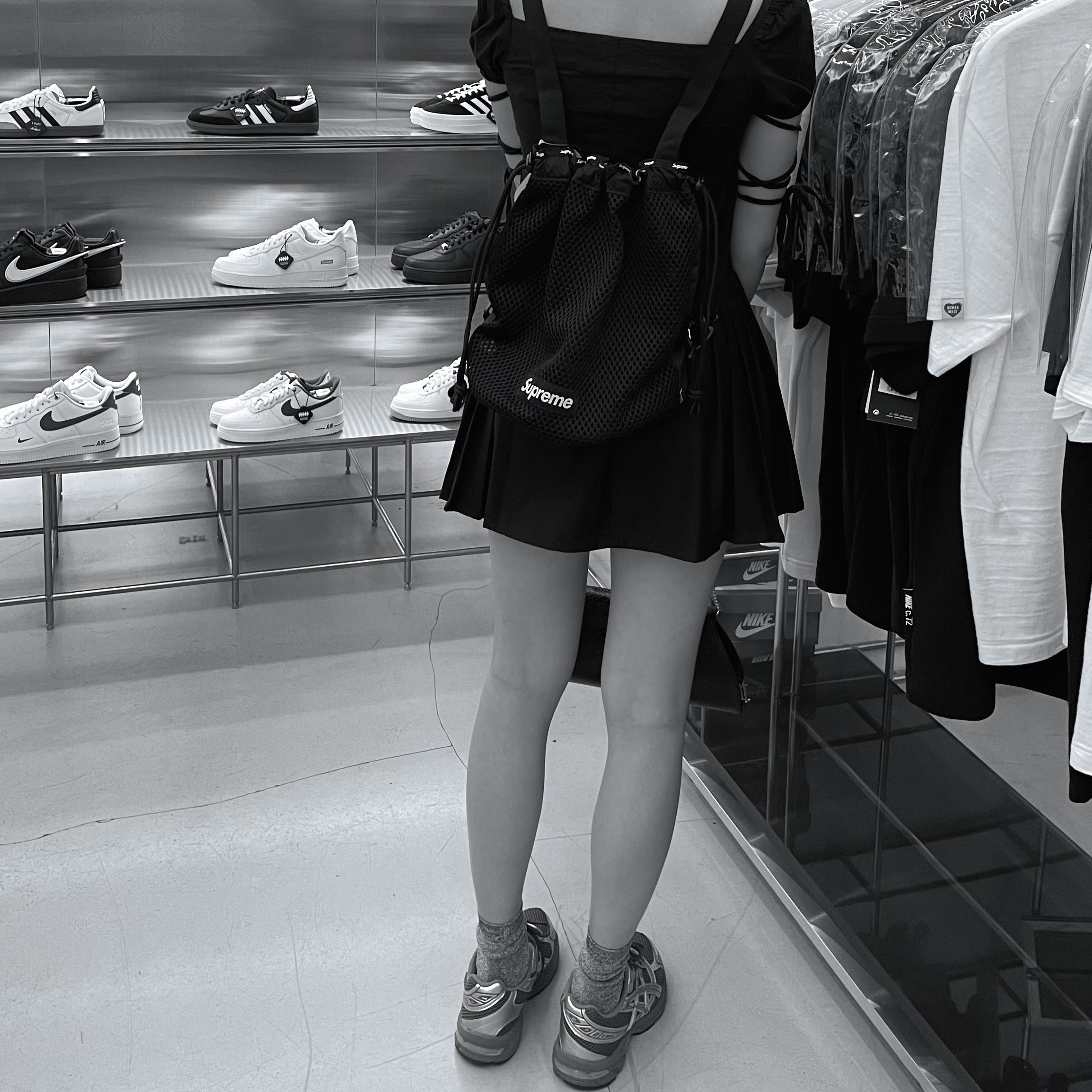 Asics Gel-1130 Steel Grey Pure Silver, Supreme Mesh Small Backpack Black - 23SS 착용 스타일