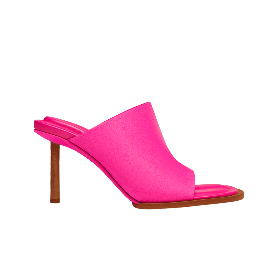 (W) 자크뮈스 레 뮬 론드 까레 어시메트리컬 지오메트릭 뮬 네온 핑크((W) Jacquemus Les Mules Rond Carre Asymmetrical Geometric Mules Neon Pink)